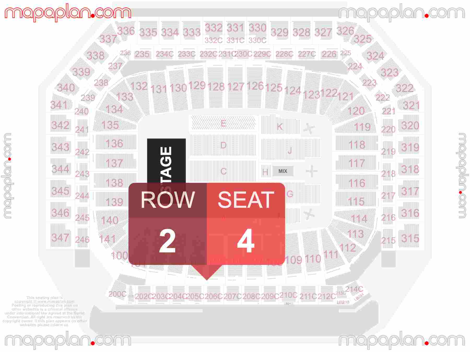 Detroit Ford Field seating chart Concert detailed seat numbers and row numbering chart with interactive map plan layout