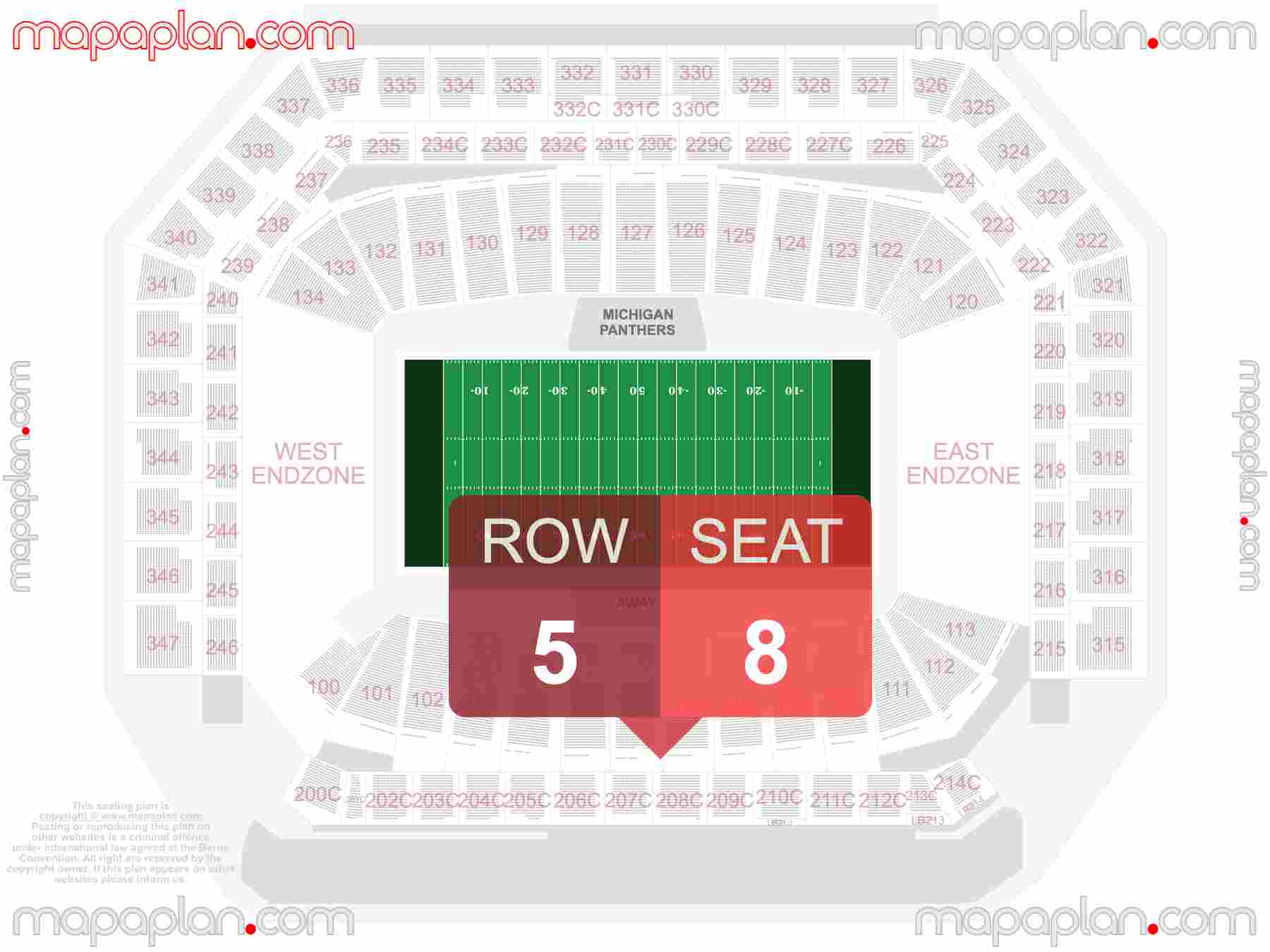 Detroit Ford Field seating chart Lions football inside capacity view arrangement plan - Interactive virtual 3d best seats & rows detailed stadium image configuration layout