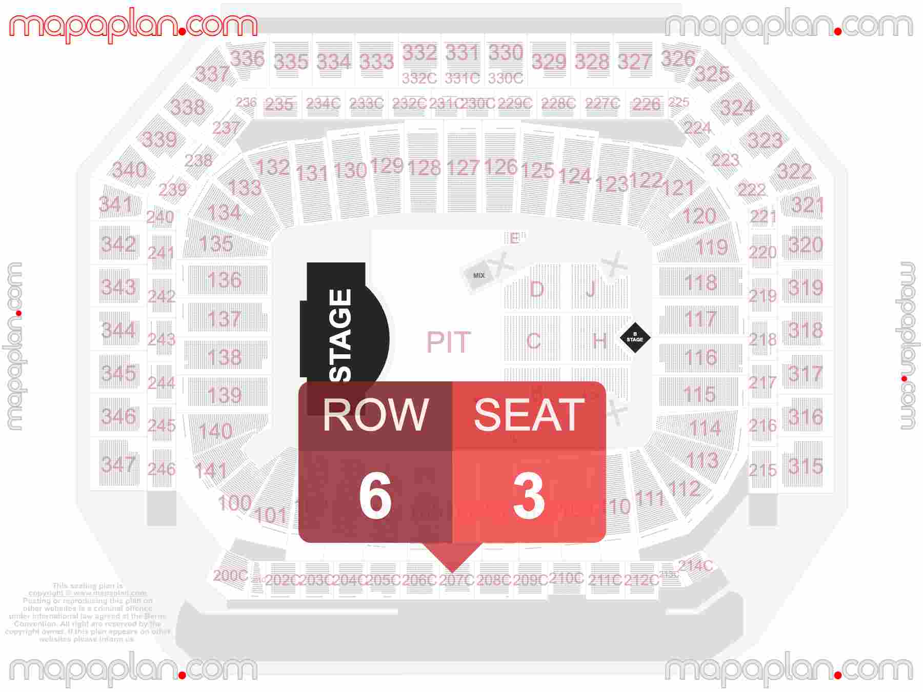 Detroit Ford Field seating chart Concert with floor PIT general admission standing find best seats row numbering system plan showing how many seats per row - Individual 'find my seat' virtual locator