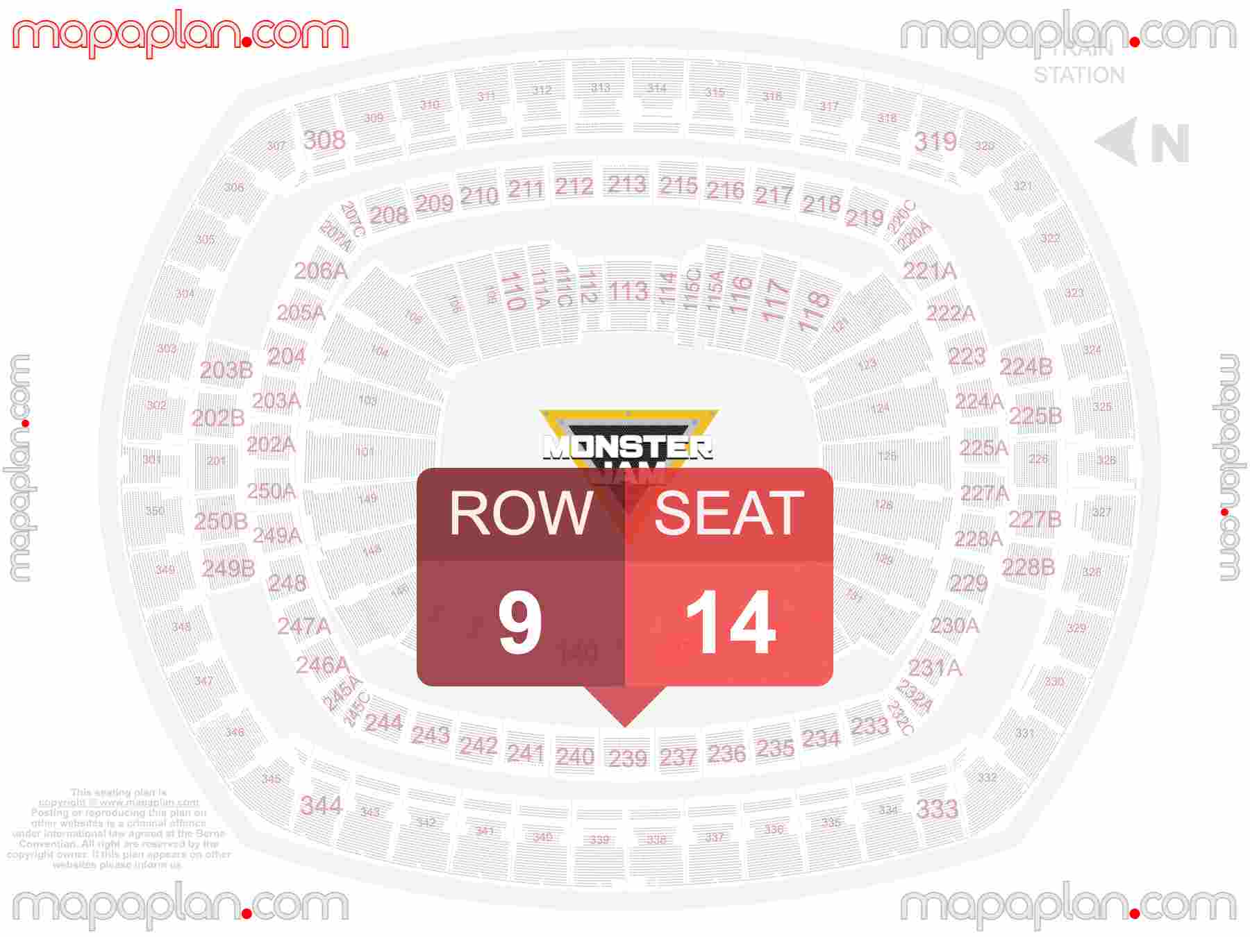 East Rutherford MetLife Stadium seating chart Monster Jam trucks detailed seating chart - 3d virtual seat numbers and row layout