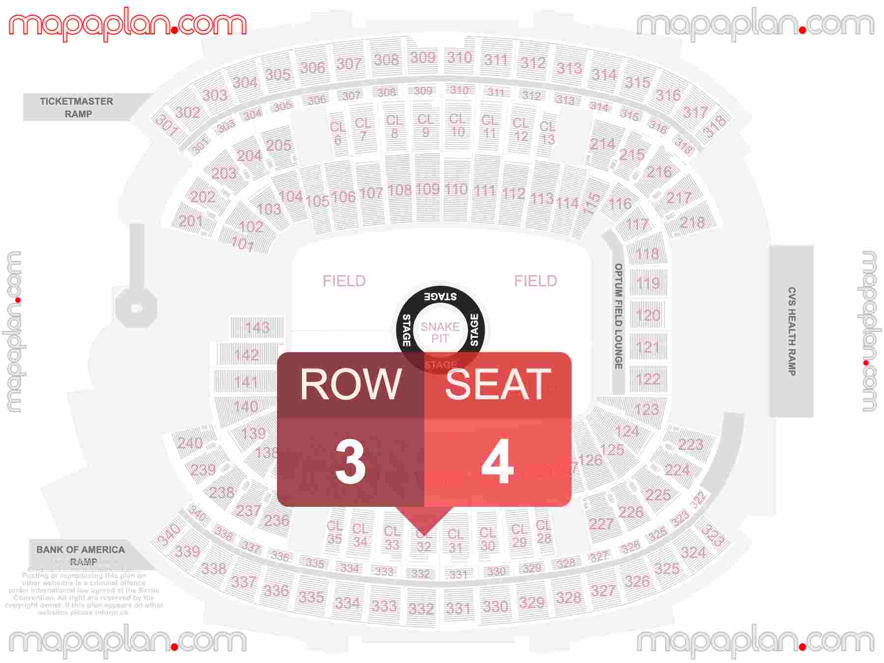 Foxborough Gillette Stadium seating chart Concert 360 in the round stage seating chart with exact section numbers showing best rows and seats selection 3d layout - Best interactive seat finder tool with precise detailed location data