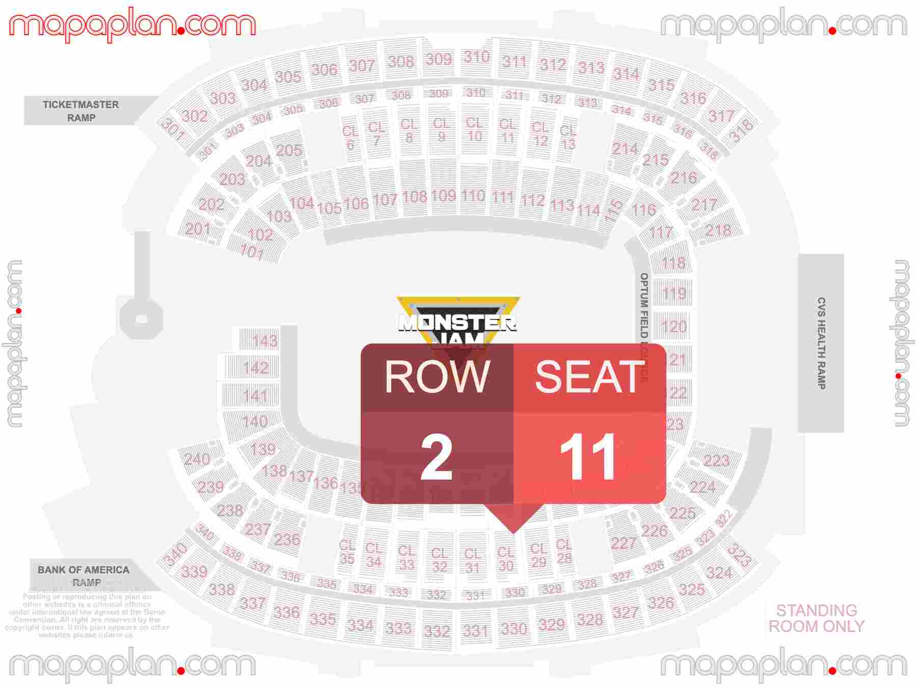 Foxborough Gillette Stadium seating chart Monster Jam trucks seating plan - Interactive map to find best seat and row numbers