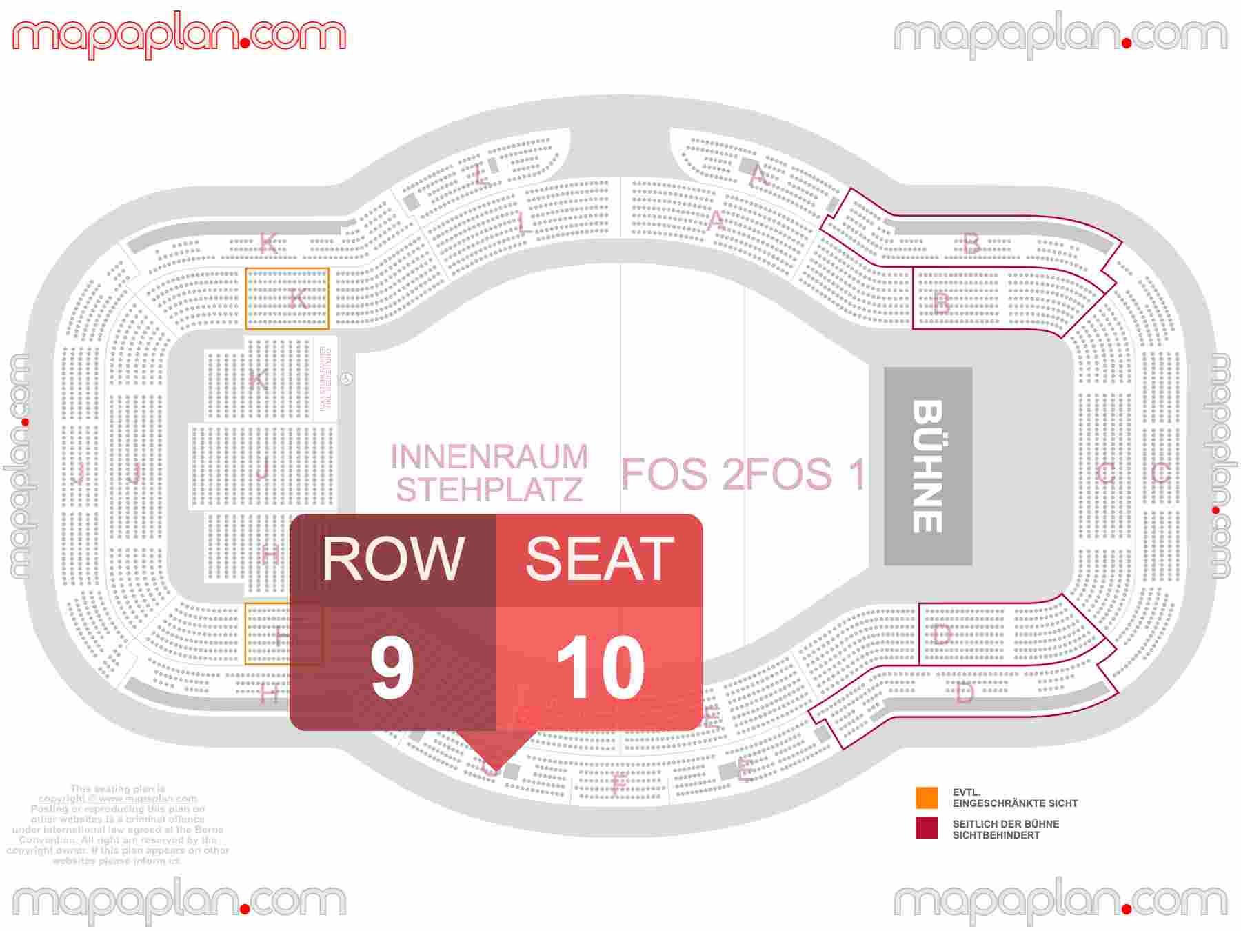 Frankfurt am Main Festhalle seating plan Concert with floor general admission standing room only Innenraum Steh- & Sitzplätze seating plan with exact section numbers showing best rows and seats selection 3d layout - Best interactive seat finder tool with precise detailed location data
