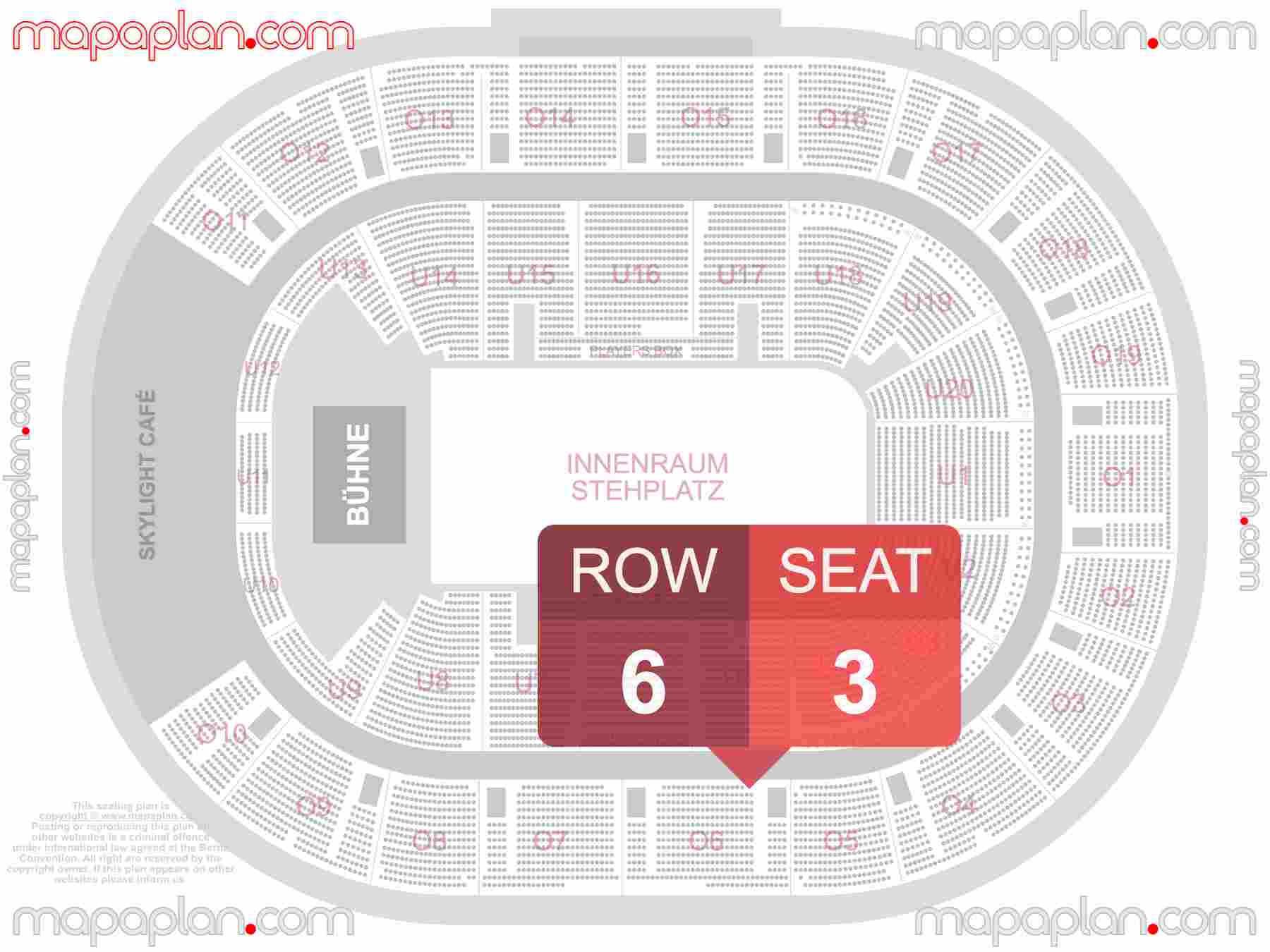 Hamburg Barclays Arena seating plan Concert with floor general admission standing room only Konzert mit nur Innenraum Stehplätze interactive seating checker map map showing seat numbers per row - Ticket prices sections review diagram