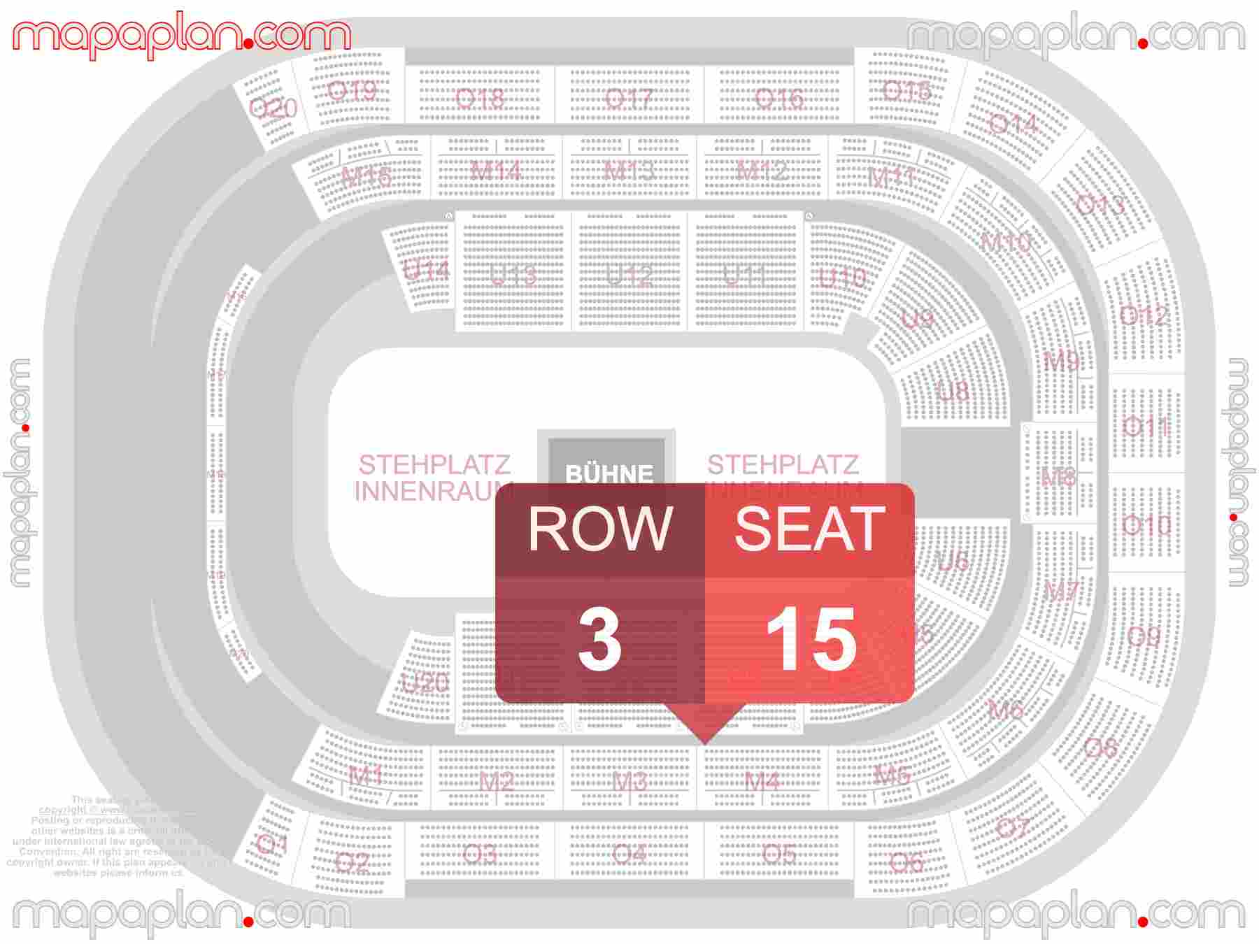 Hannover ZAG Arena seating plan Concert 360 in the round stage Konzerte 360 Sitzplan mit Sitzplatznummerierung und Reihen inside capacity view arrangement map - Interactive virtual 3d best seats & rows detailed stadium image configuration layout