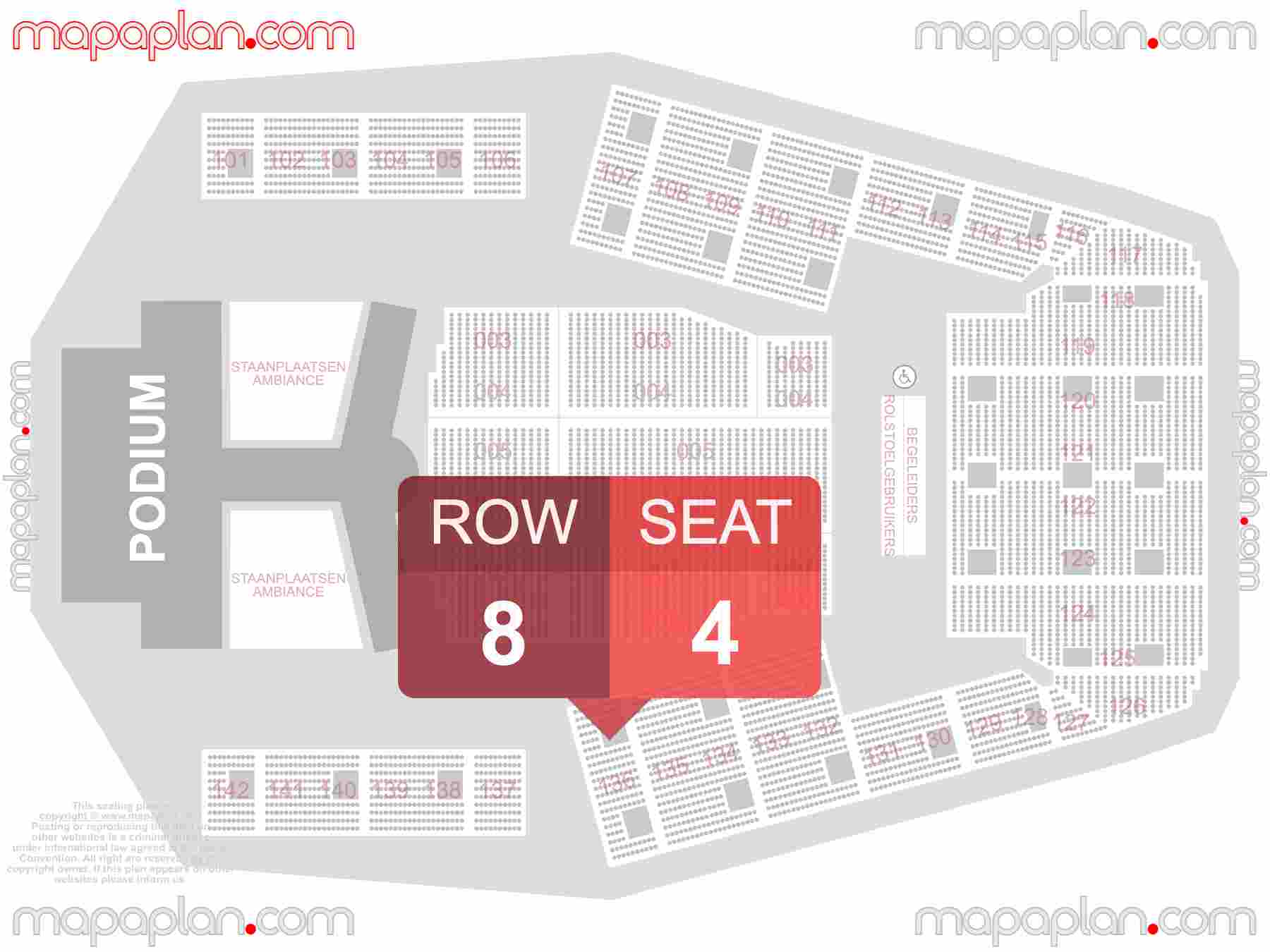 Hasselt Trixxo Arena seating plan Concert plattegrond met zitplaatsen nummering en rijnummers beste plaatsen blokken zaalplan - detailed seat numbers and row numbering plan with interactive map map layout