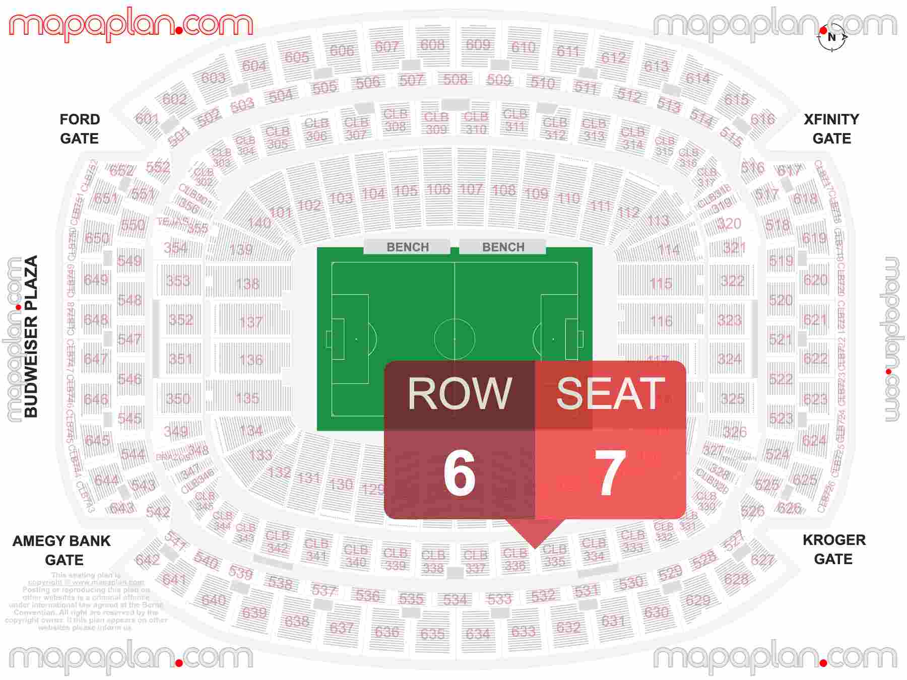 Houston NRG Stadium seating chart Soccer & Texans football detailed seat numbers and row numbering chart with interactive map plan layout