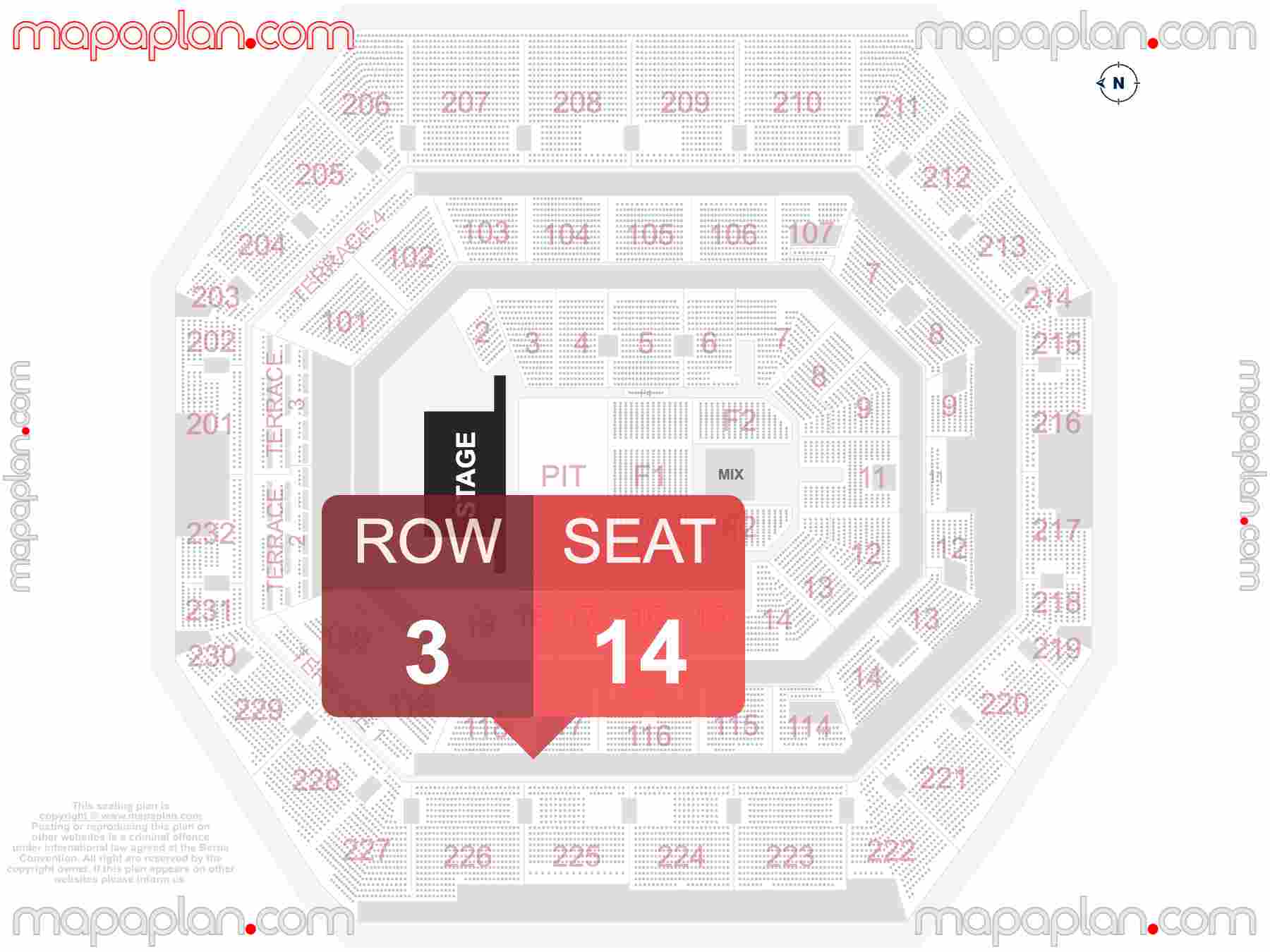 Indianapolis Gainbridge Fieldhouse seating chart Concert with PIT floor standing detailed seating chart - 3d virtual seat numbers and row layout