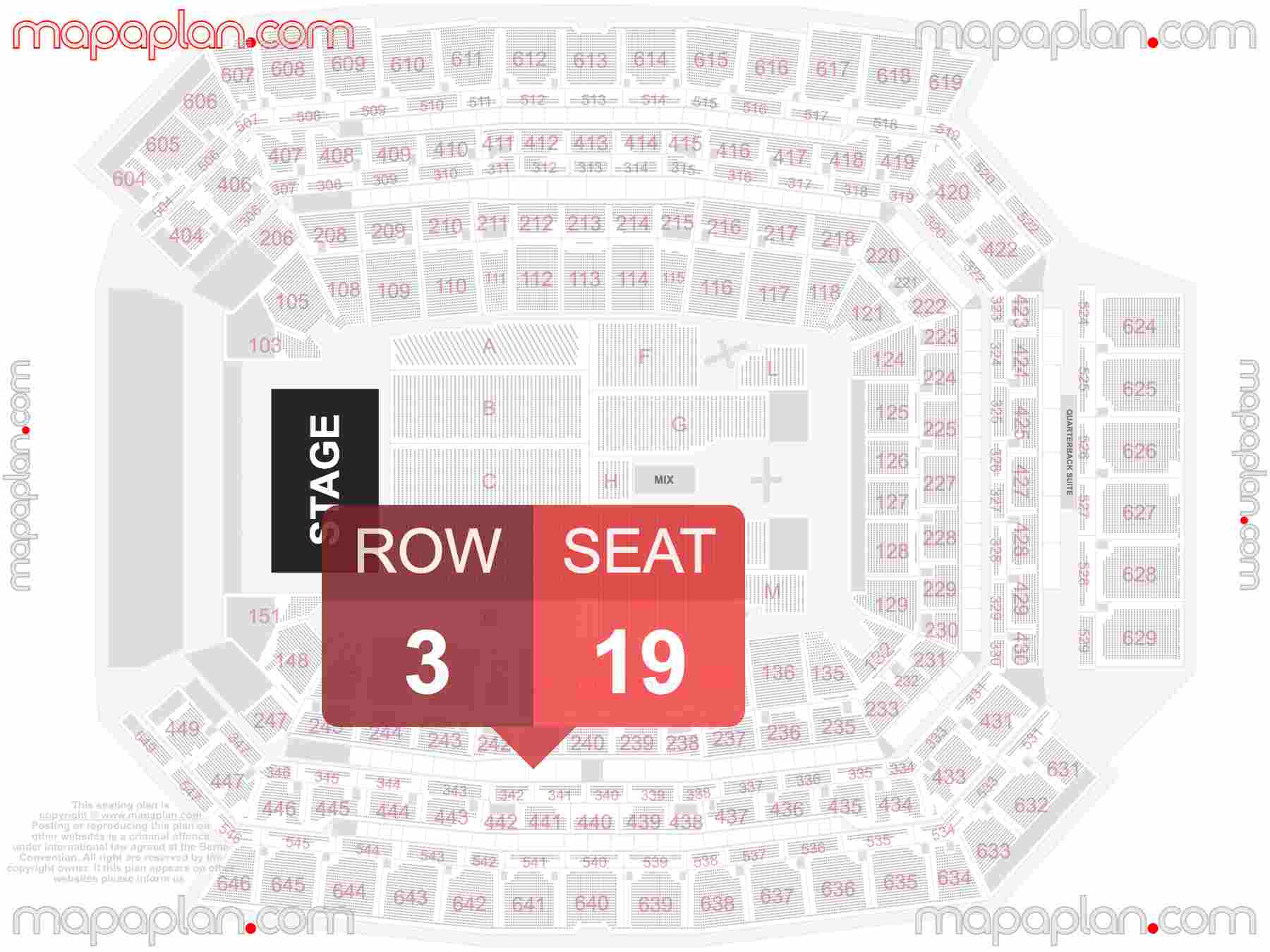 Indianapolis Lucas Oil Stadium seating chart Concert detailed seat numbers and row numbering chart with interactive map plan layout