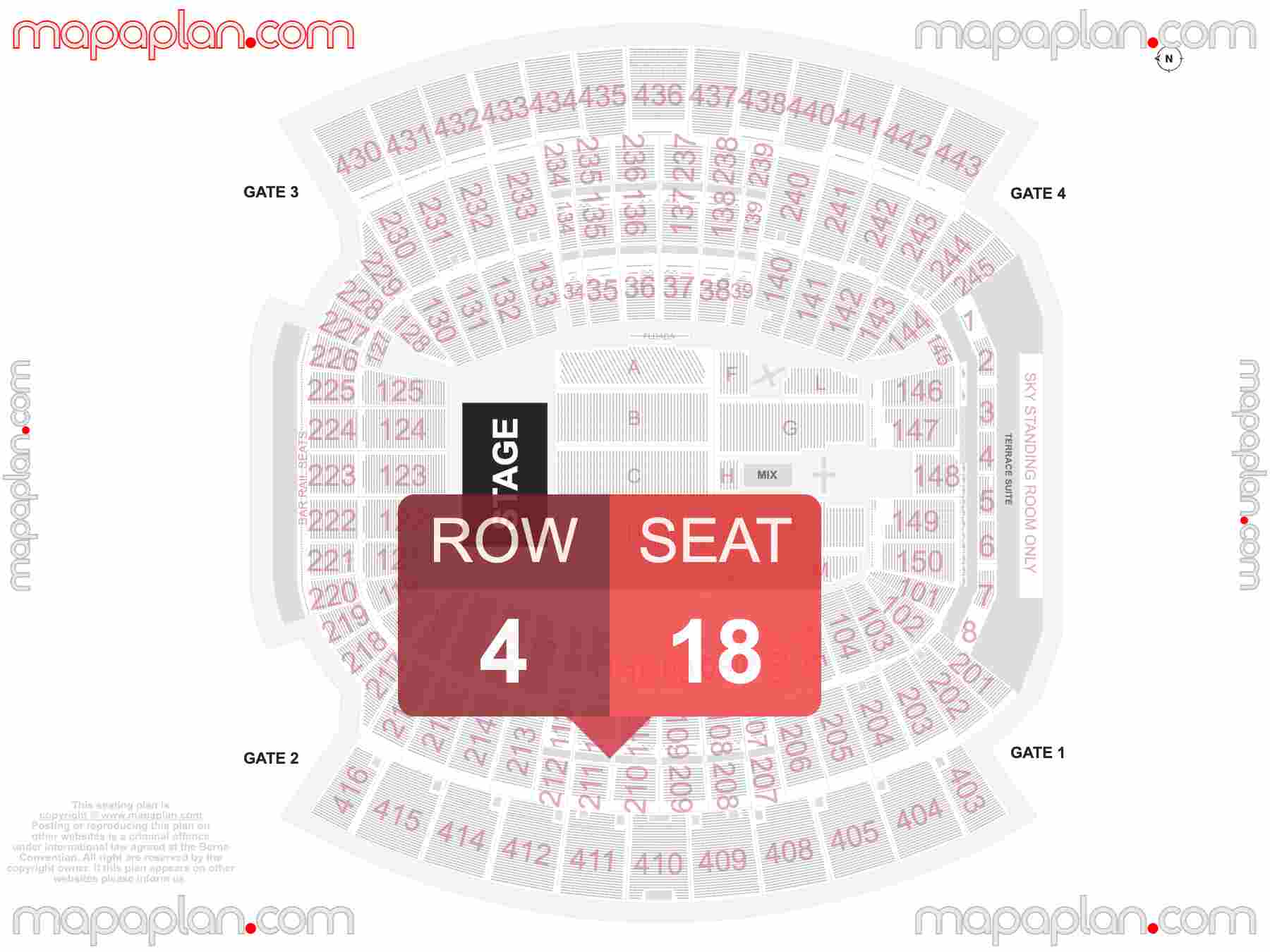 Jacksonville EverBank Stadium seating chart Concert detailed seat numbers and row numbering chart with interactive map plan layout