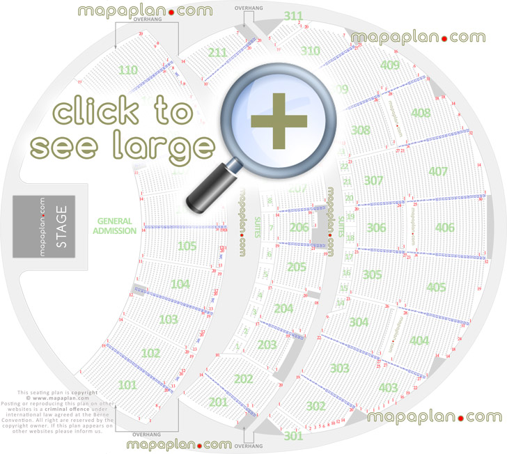 Sphere seat & row numbers detailed seating chart, Las Vegas - MapaPlan.com