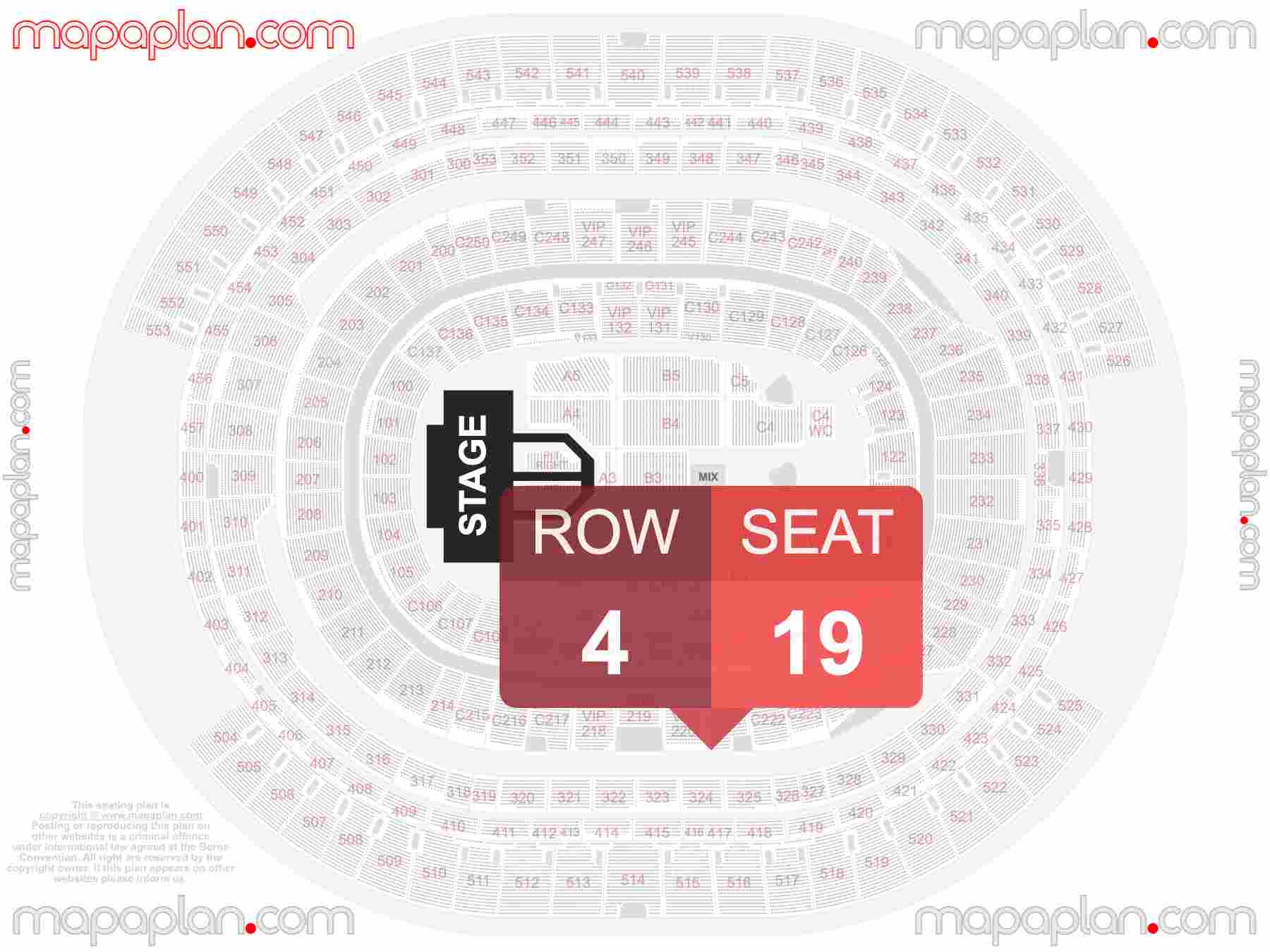 Los Angeles SoFi Stadium seating chart Concert detailed seat numbers and row numbering chart with interactive map plan layout