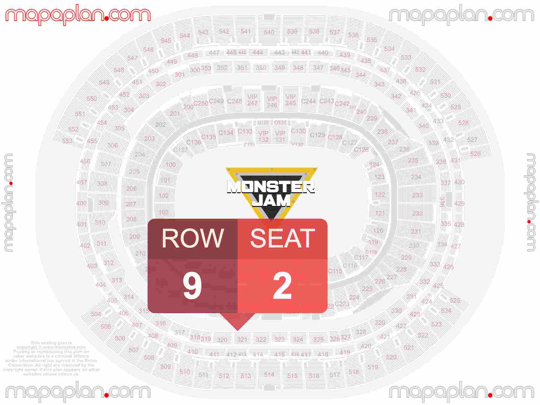 Los Angeles SoFi Stadium seating chart Monster Jam Truck seating chart with exact section numbers showing best rows and seats selection 3d layout - Best interactive seat finder tool with precise detailed location data