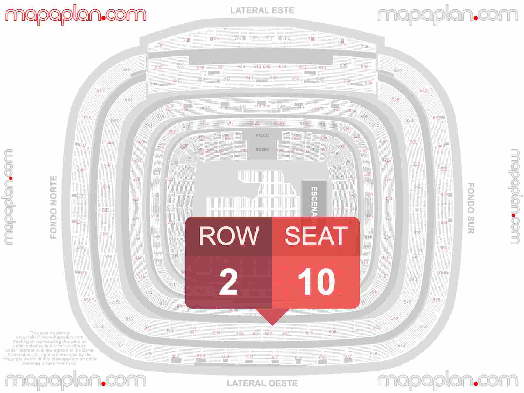 Madrid Santiago Bernabeu Estadio Stadium seating map Concerts (Conciertos mapa plano de asientos con numeros de asiento y fila) inside capacity view arrangement plan - Interactive virtual 3d best seats & rows detailed stadium image configuration layout