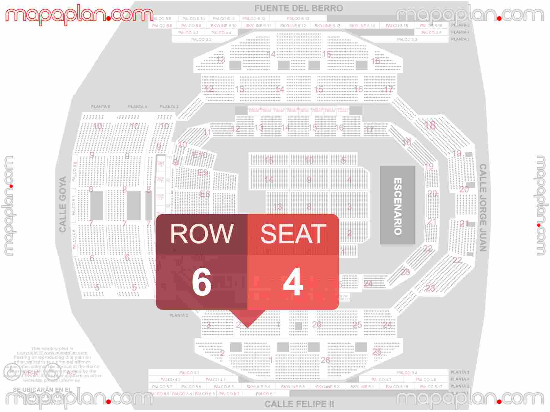 Madrid WiZink Center seating map Concert (Conciertos mapa de asientos) detailed seat numbers and row numbering map with interactive map plan layout