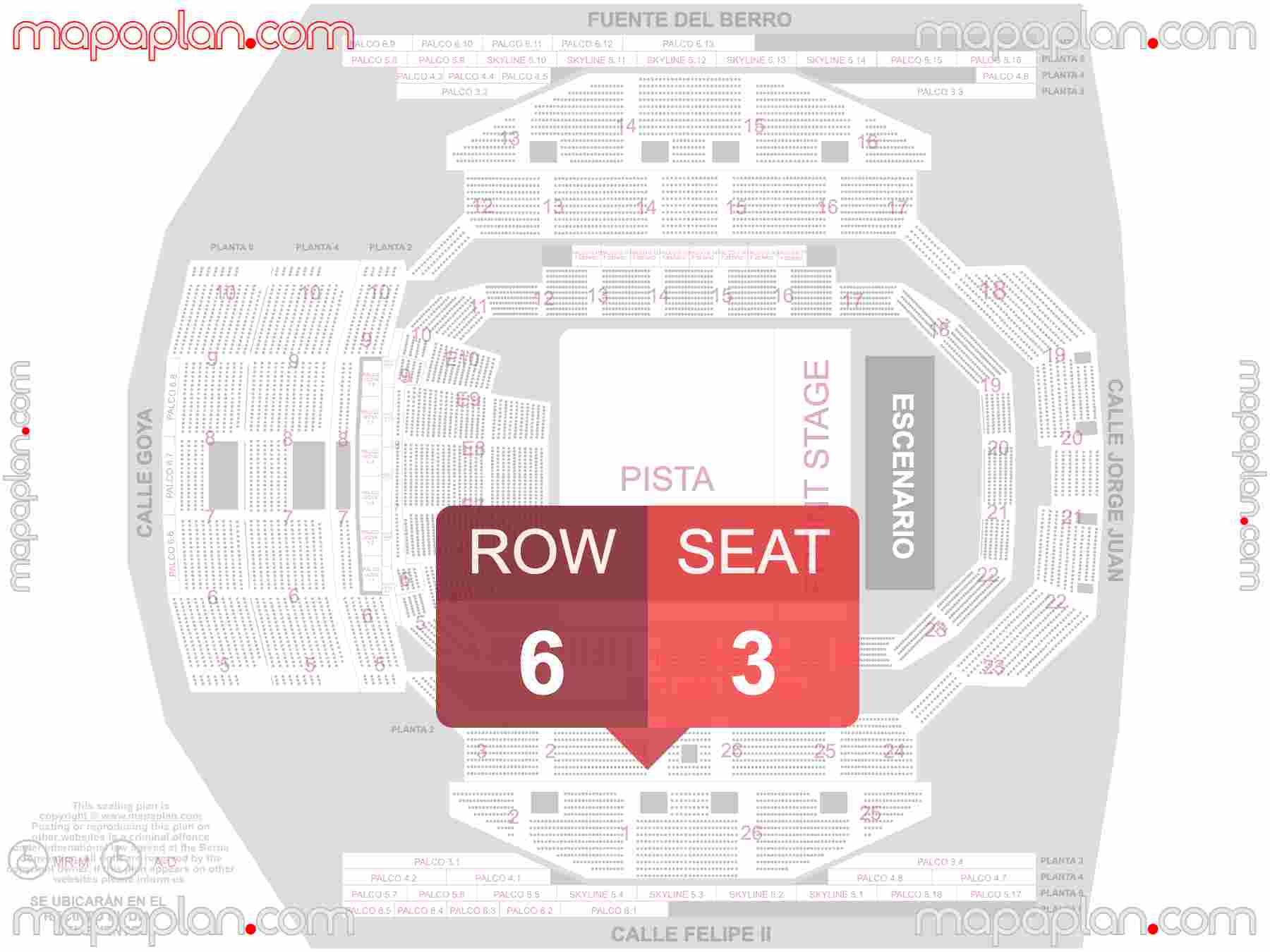Madrid WiZink Center seating map Concerts (Conciertos mapa plano de asientos con numeros de asiento y fila) inside capacity view arrangement plan - Interactive virtual 3d best seats & rows detailed stadium image configuration layout