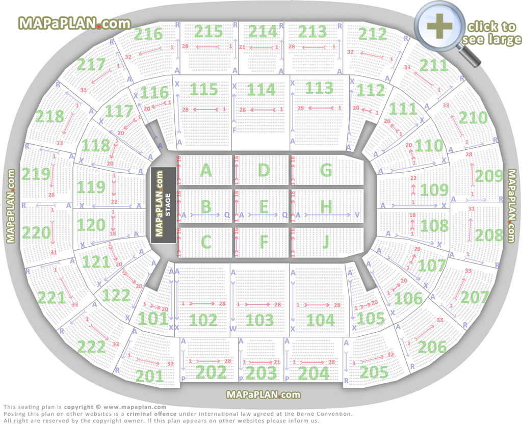 Manchester Arena seating plan - Detailed seat numbers - MapaPlan.com