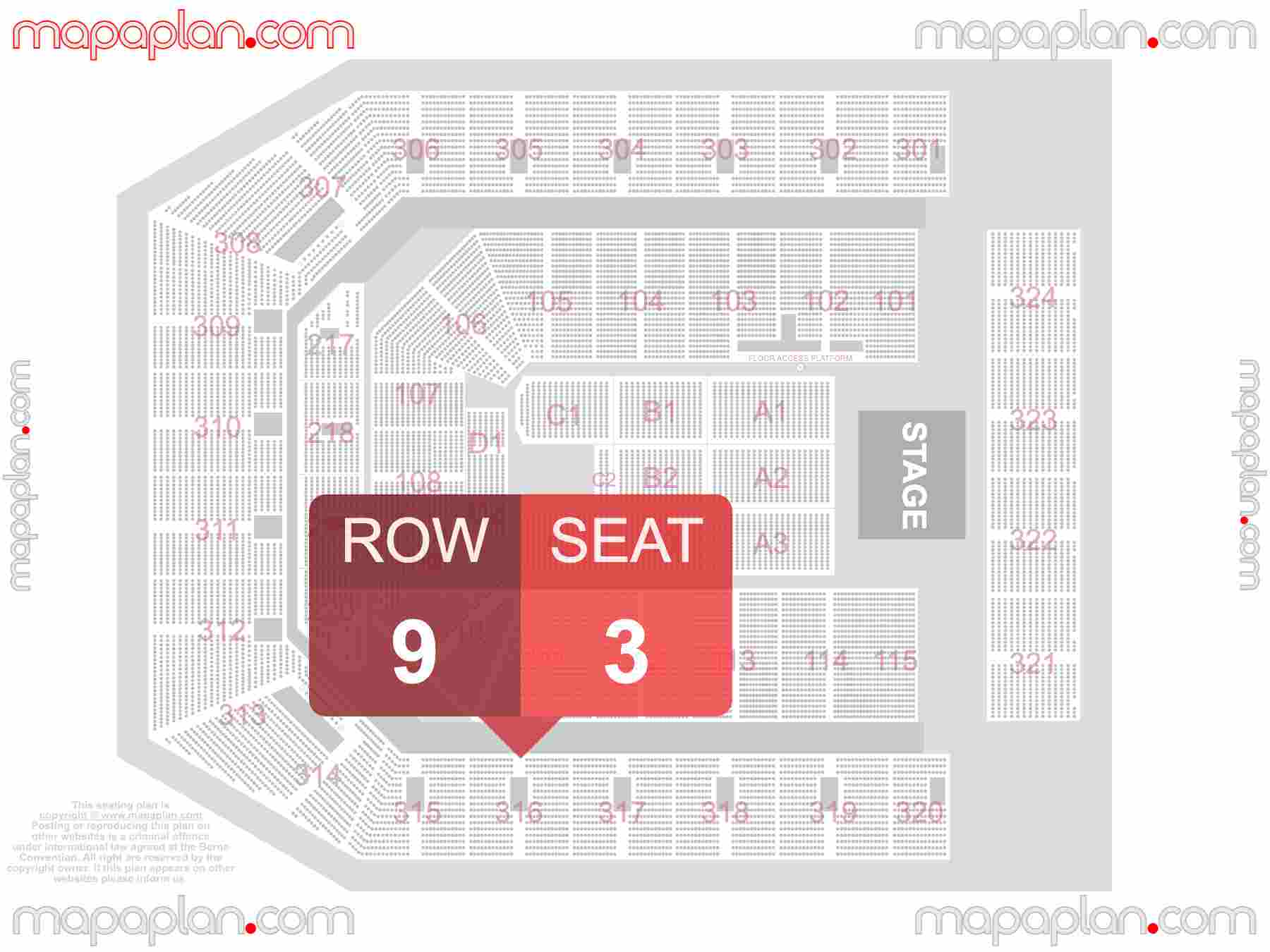 Manchester Co-op Live seating plan Concert detailed seat numbers and row numbering plan with interactive map chart layout
