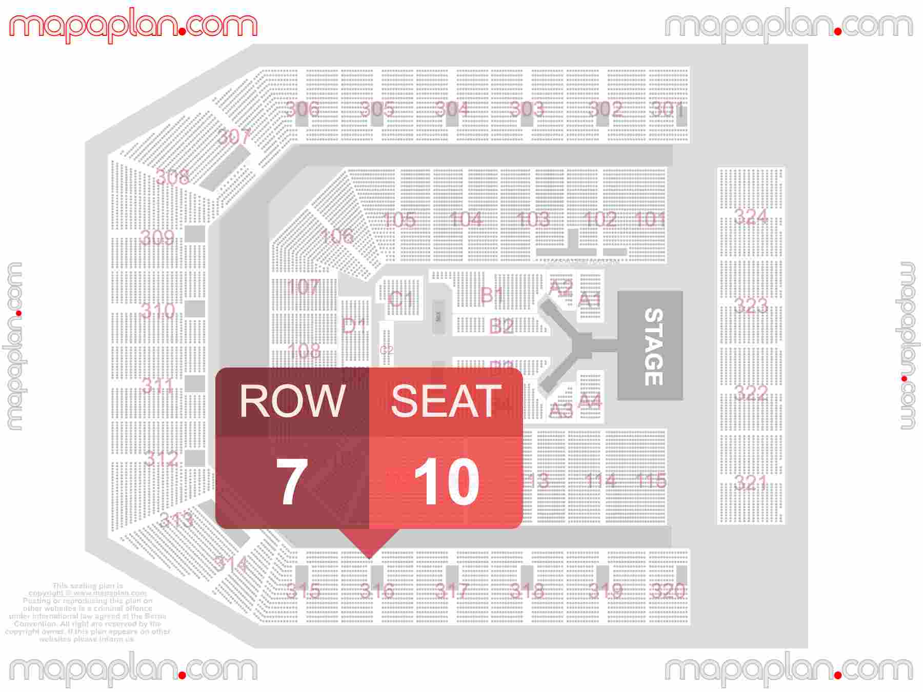 Manchester Co-op Live seating plan Catwalk extended runway concert stage seating plan with exact section numbers showing best rows and seats selection 3d layout - Best interactive seat finder tool with precise detailed location data