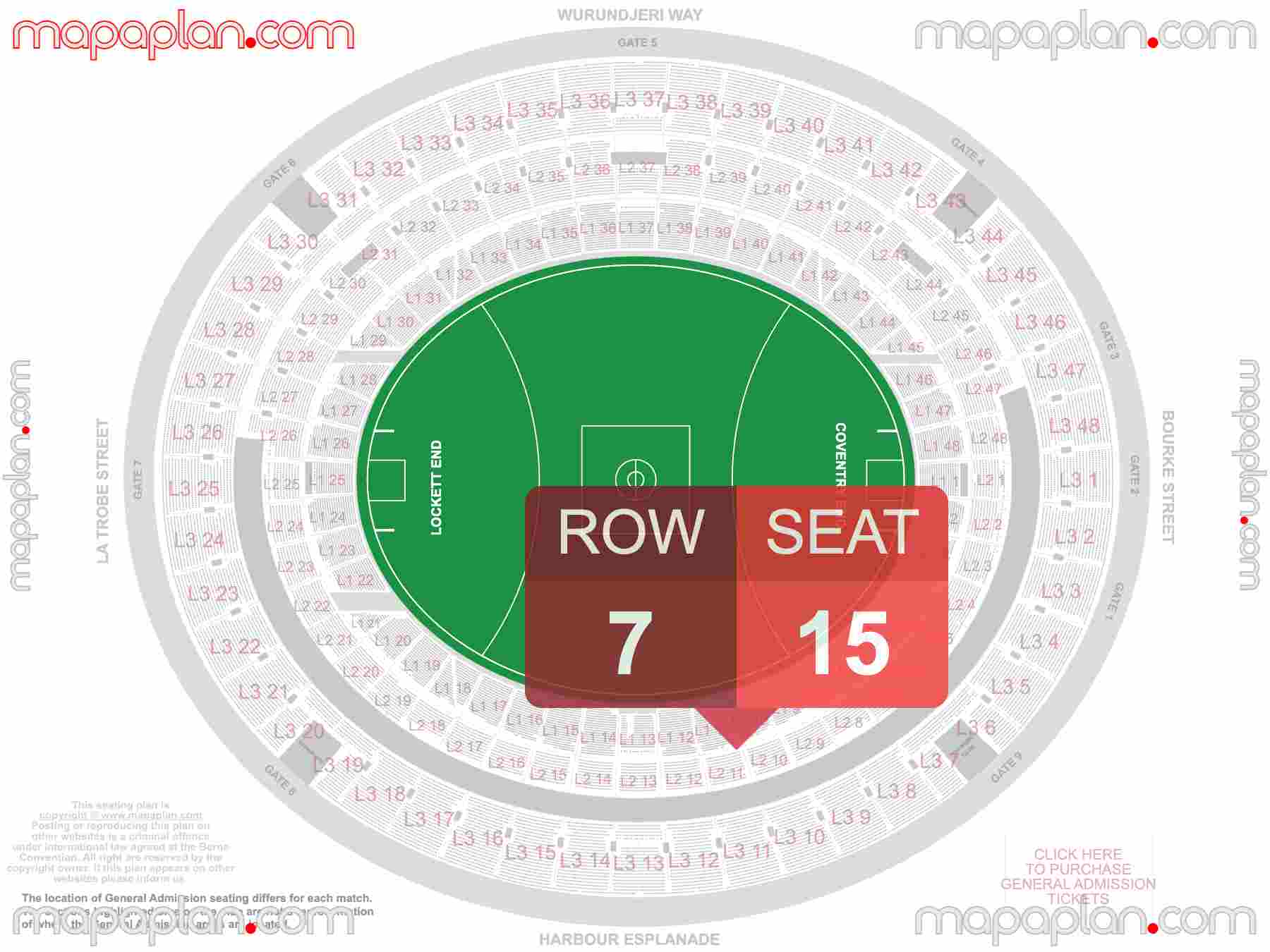 Melbourne Marvel Stadium seating map Football detailed seat numbers and row numbering map with interactive map plan layout