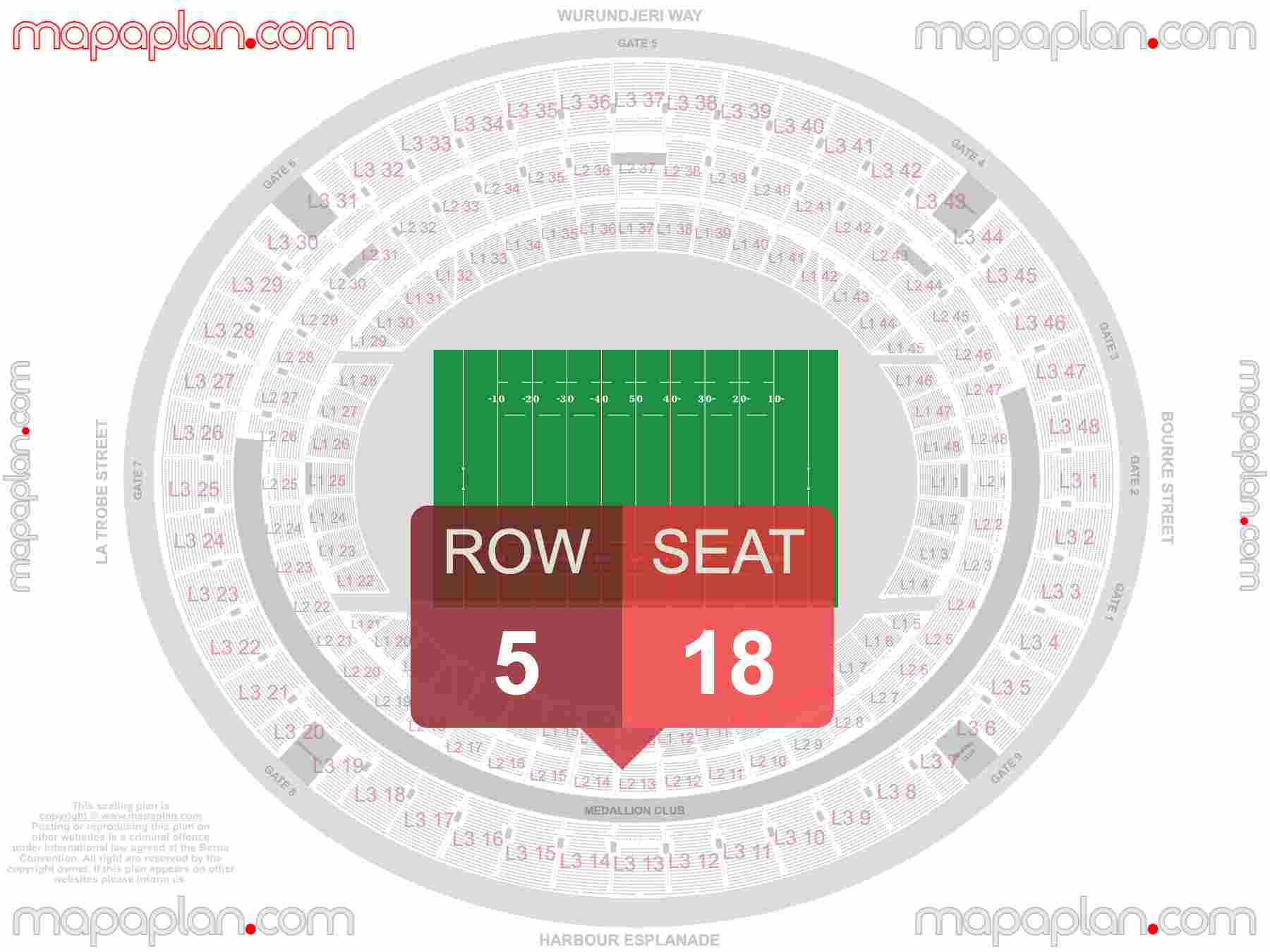Melbourne Marvel Stadium seating map Rugby seating map with exact section numbers showing best rows and seats selection 3d layout - Best interactive seat finder tool with precise detailed location data