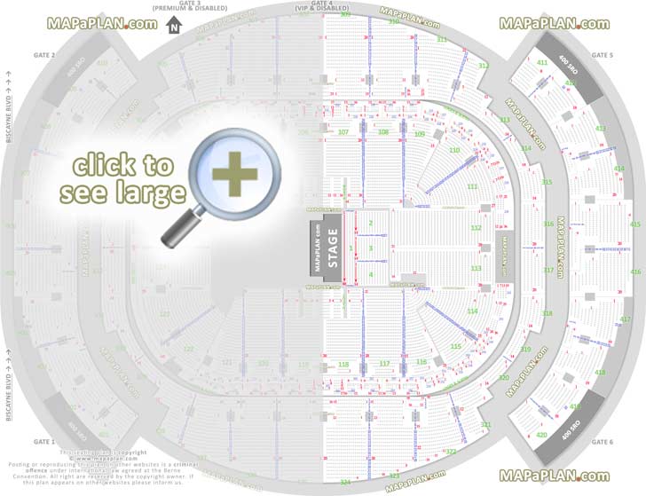 Kaseya Center seat & row numbers detailed seating chart, Miami
