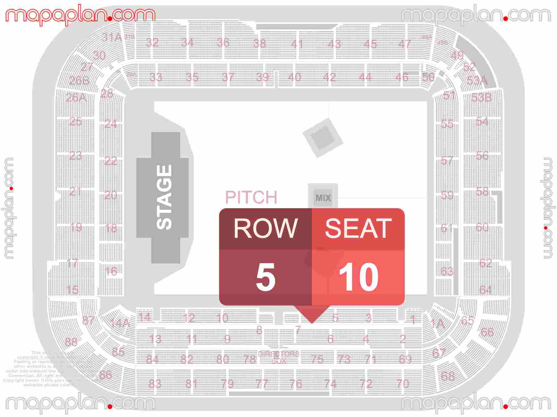 Middlesbrough Riverside Stadium seating plan Concert & Football detailed seat numbers and row numbering plan with interactive map chart layout