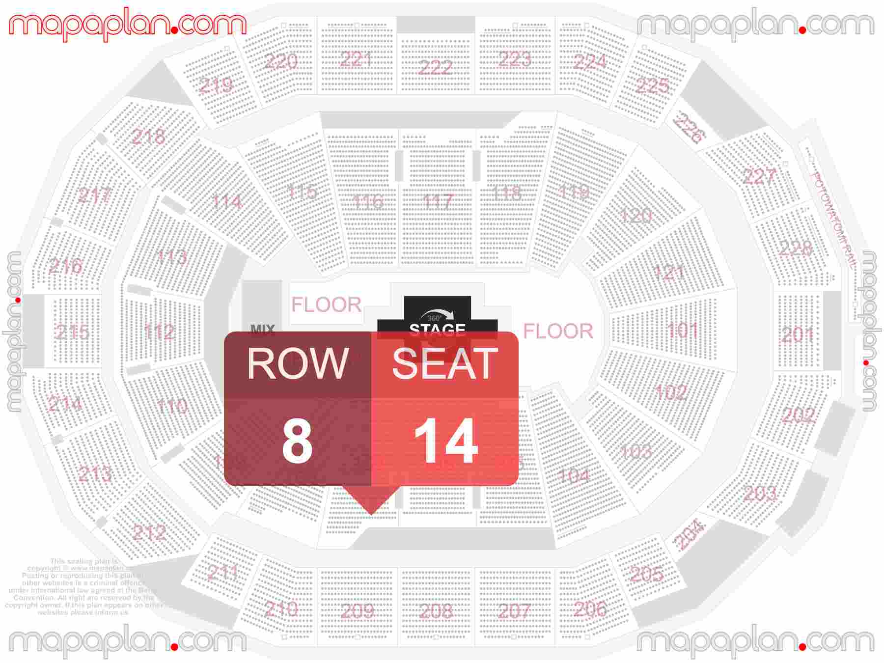Milwaukee Fiserv Forum seating chart In the round concert 360 stage seating chart with exact section numbers showing best rows and seats selection 3d layout - Best interactive seat finder tool with precise detailed location data