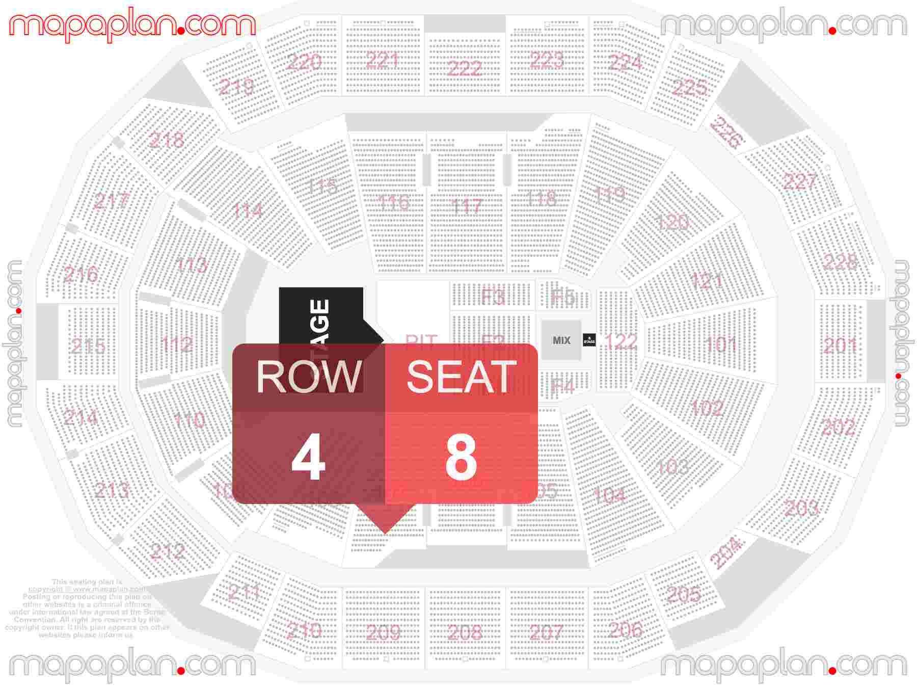 Milwaukee Fiserv Forum seating chart Concert with PIT floor standing detailed seating chart - 3d virtual seat numbers and row layout