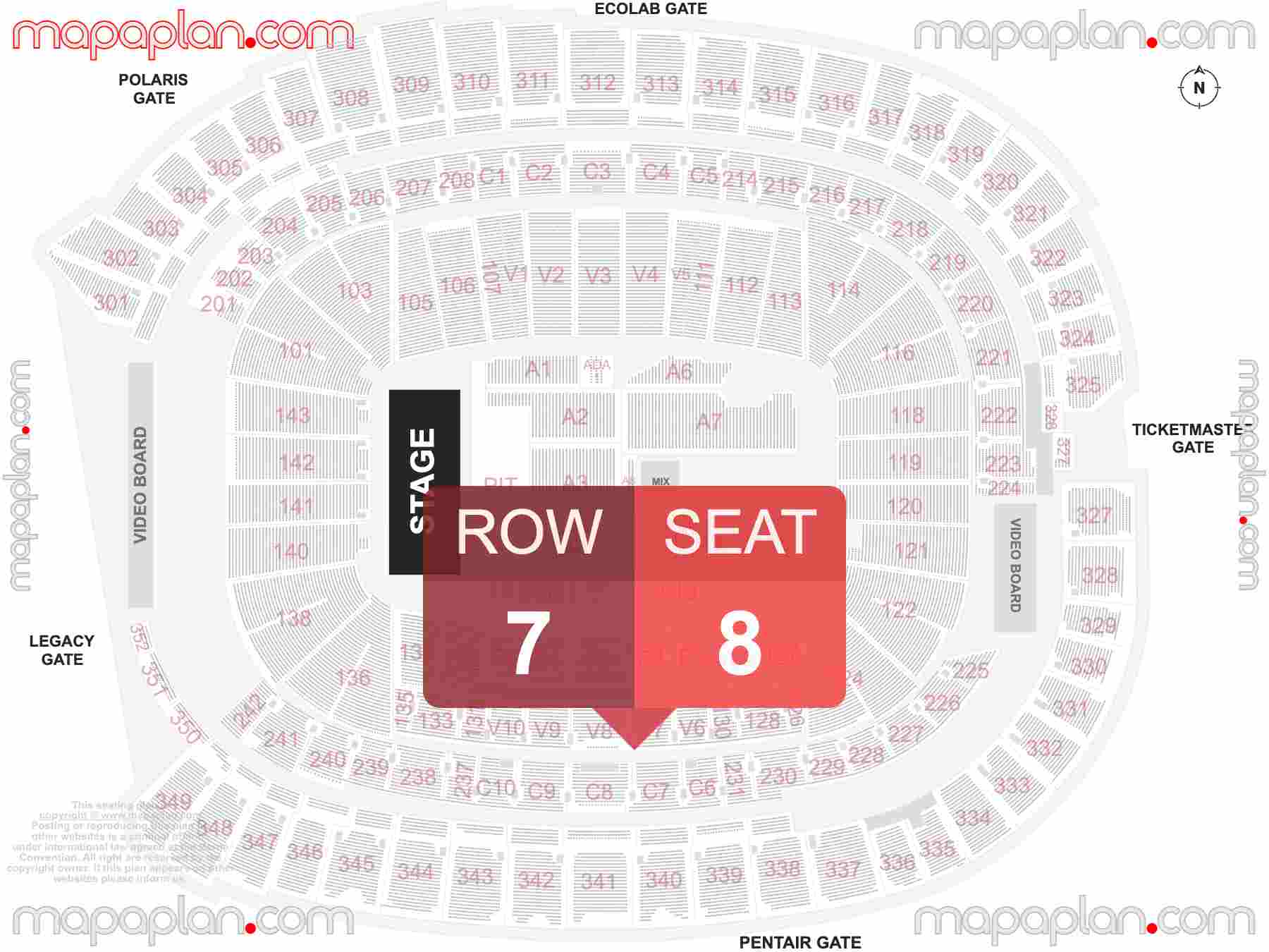 Minneapolis U.S. Bank Stadium seating chart Concert detailed seat numbers and row numbering chart with interactive map plan layout