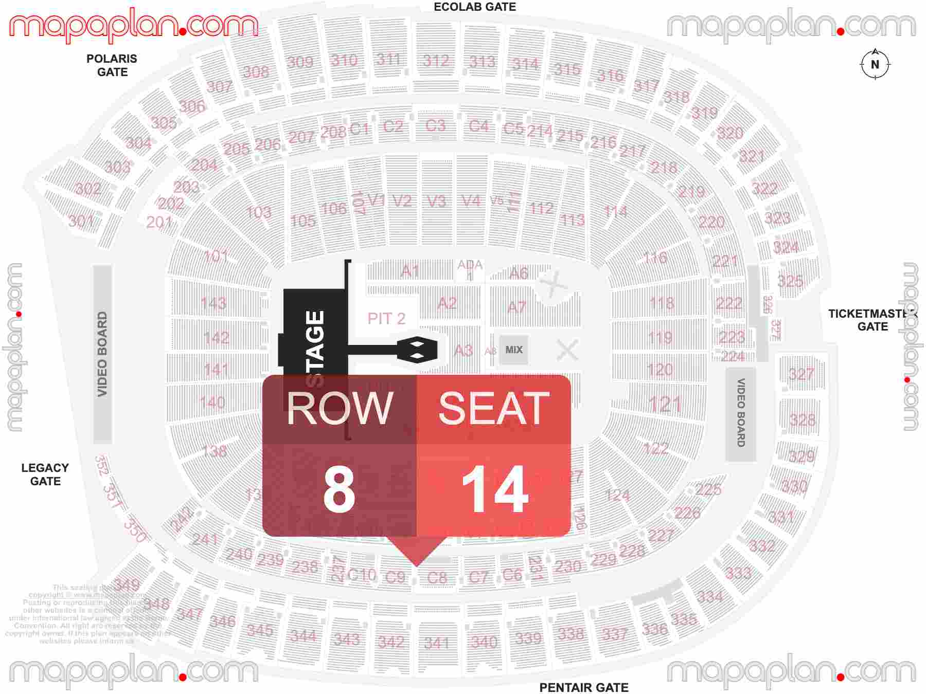 Minneapolis U.S. Bank Stadium seating chart Concert with extended catwalk runway B-stage inside capacity view arrangement plan - Interactive virtual 3d best seats & rows detailed stadium image configuration layout