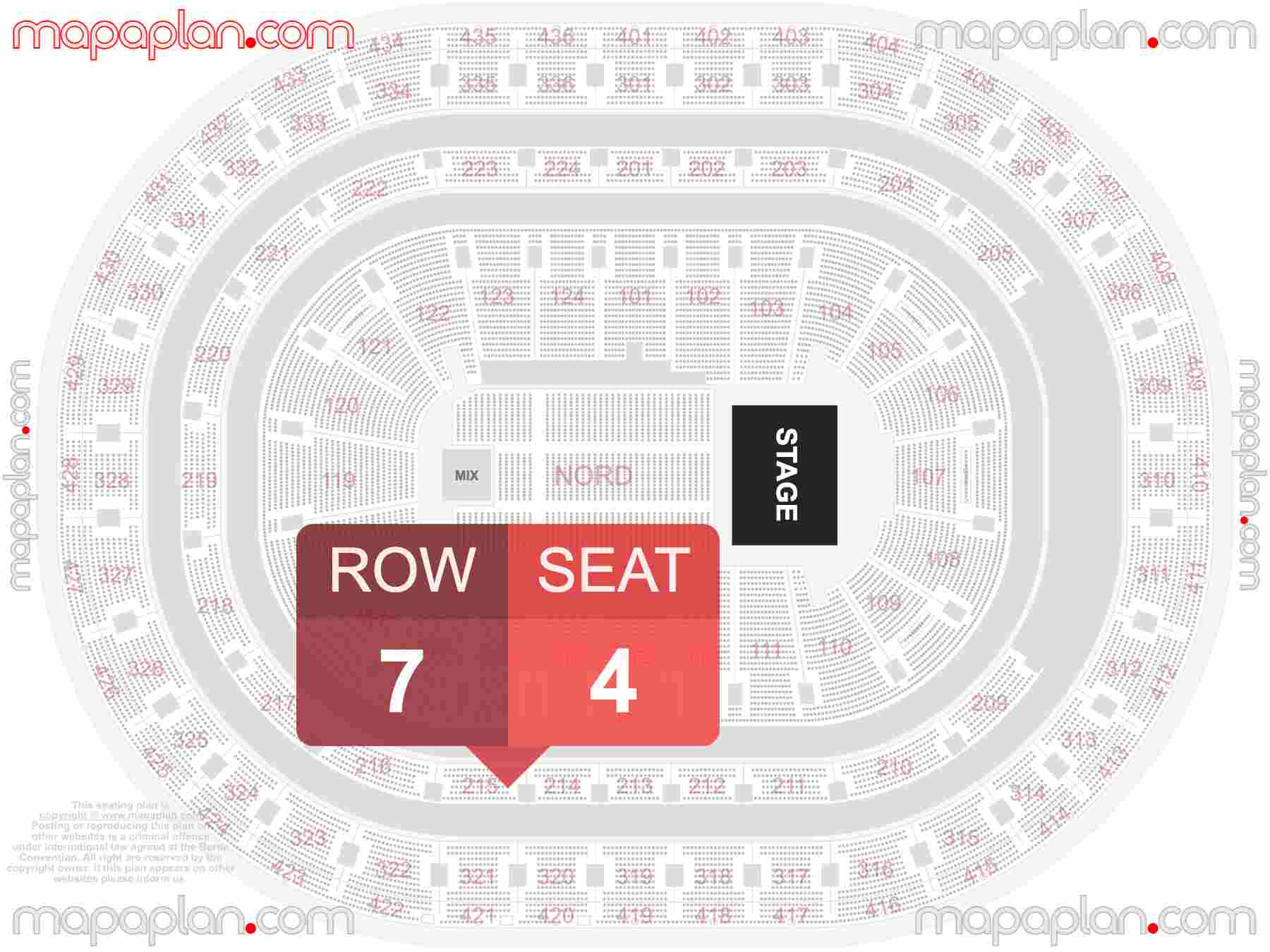 Montreal Bell Centre seating map Concert detailed seat numbers and row numbering map with interactive map chart layout