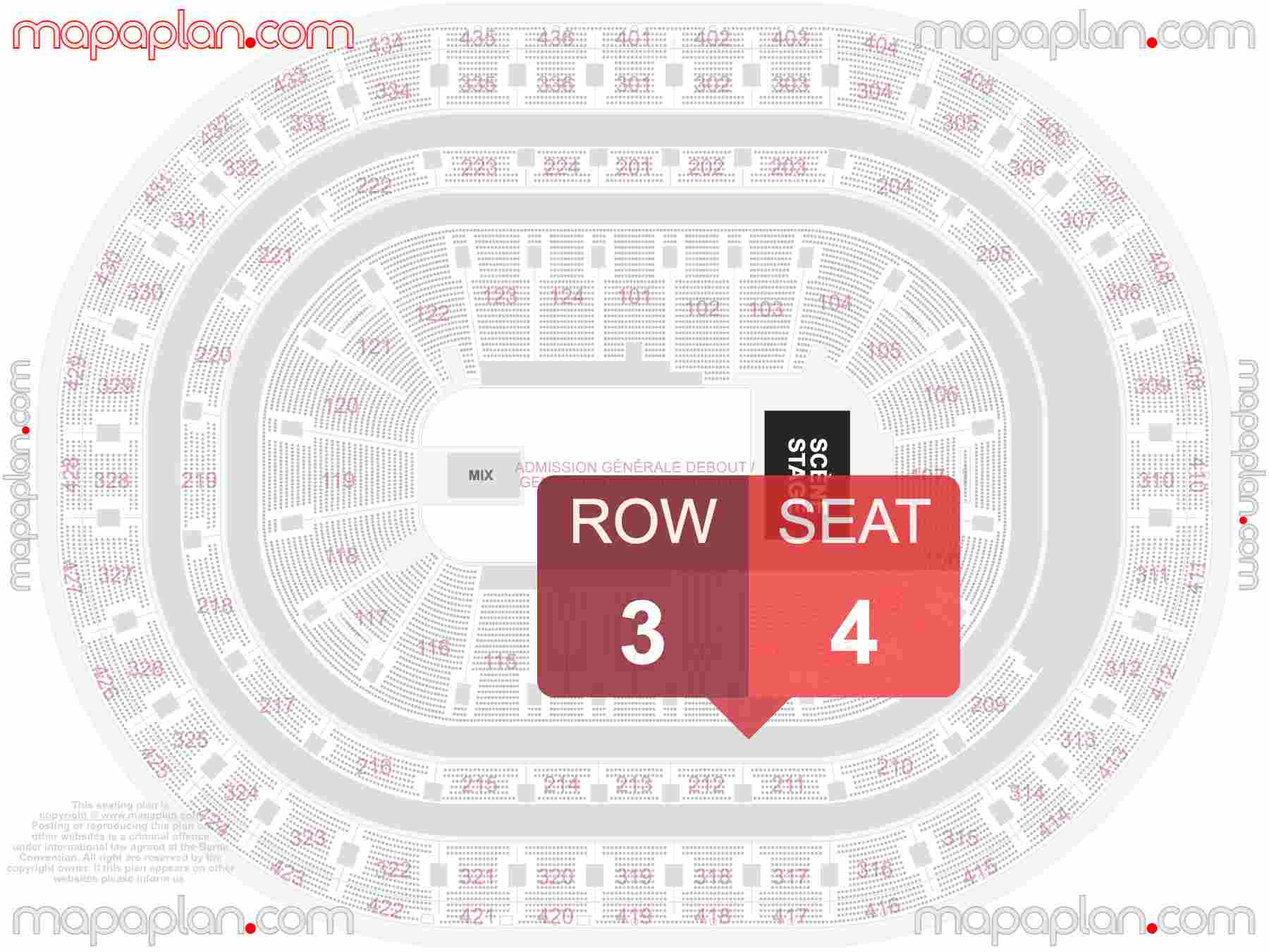 Montreal Bell Centre seating map Concert with floor general admission standing detailed seating map - 3d virtual seat numbers and row layout