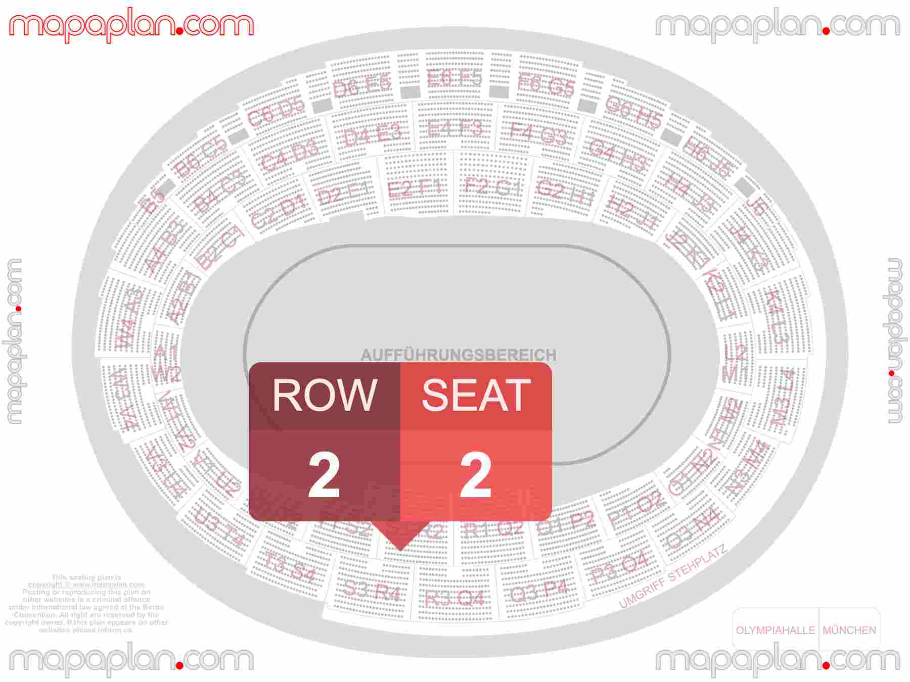 Munich Olympiahalle seating plan Full floor performance Night of the Jumps show find best seats row numbering system map showing how many seats per row - Individual find my seat virtual locator