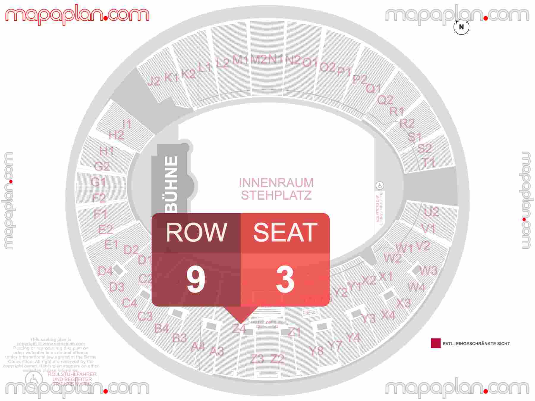 Munich Olympiastadion seating plan Concert & Football Konzerte und Fußball Sitzplan mit Sitzplatz & Reihennummerierung detailed seat numbers and row numbering plan with interactive map map layout