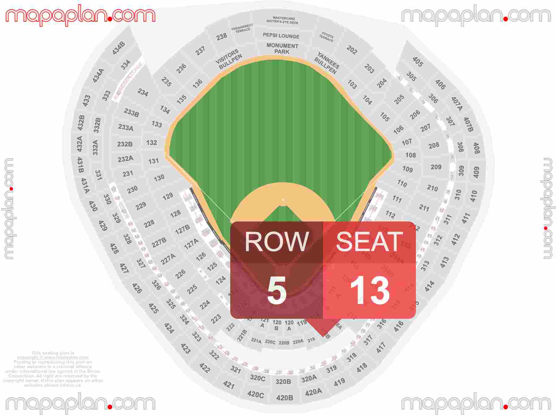 New York Yankee Stadium seating chart Yankees Stadium Premium seating suites find best seats row numbering system plan showing how many seats per row - Individual find my seat virtual locator