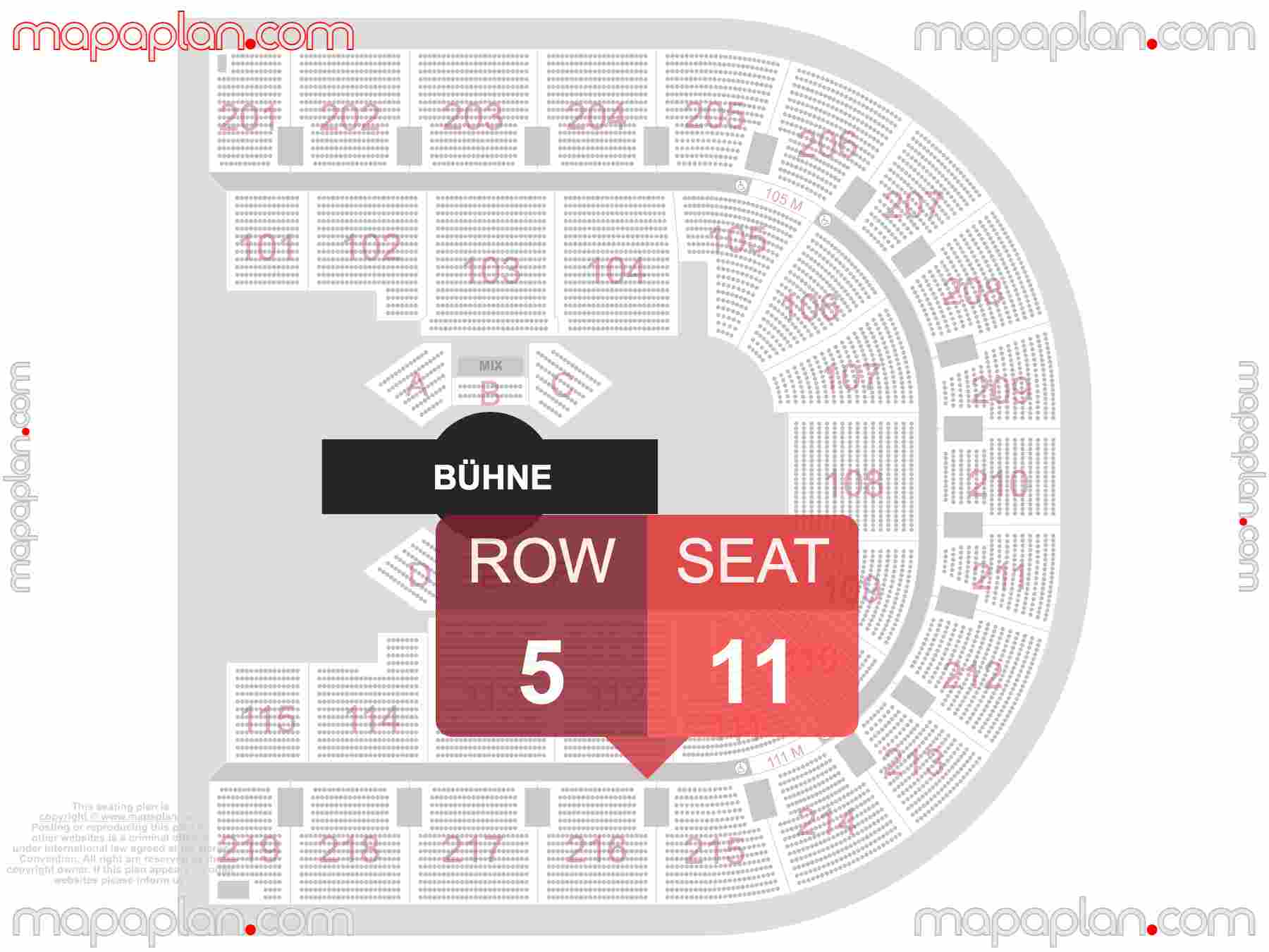 Oberhausen Rudolf Weber Arena seating plan Concerts 360 in the round stage 360 Innenraum Übersichtsplan mit Sitzplätze Numerierung & Reihen seating plan with exact section numbers showing best rows and seats selection 3d layout - Best interactive seat finder tool with precise detailed location data