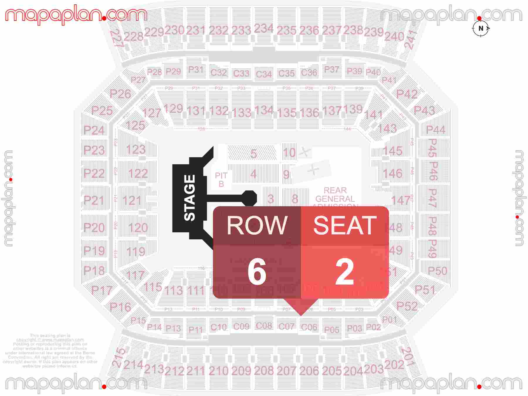 Orlando Camping World Stadium seating chart Concert with extended catwalk runway B-stage & PIT floor standing room only seating chart with exact section numbers showing best rows and seats selection 3d layout - Best interactive seat finder tool with precise detailed location data
