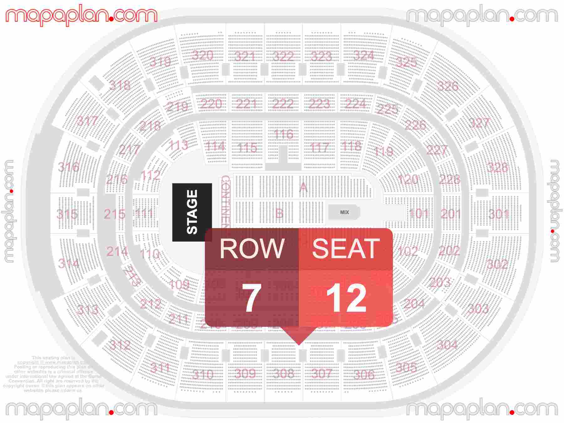 Ottawa Canadian Tire Centre seating map Concert detailed seat numbers and row numbering map with interactive map chart layout