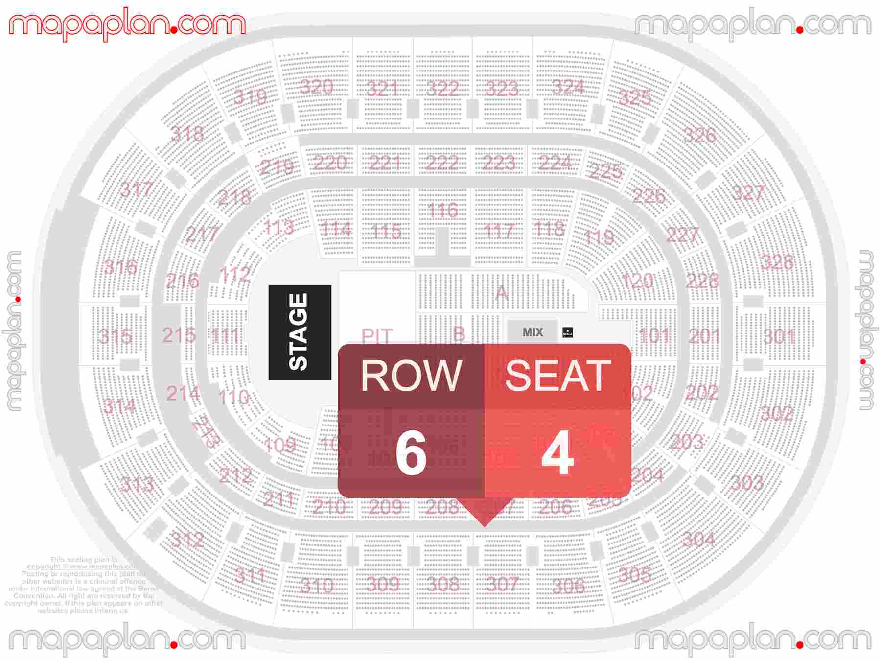 Ottawa Canadian Tire Centre seating map Concert with PIT floor standing find best seats row numbering system chart showing how many seats per row - Individual 'find my seat' virtual locator