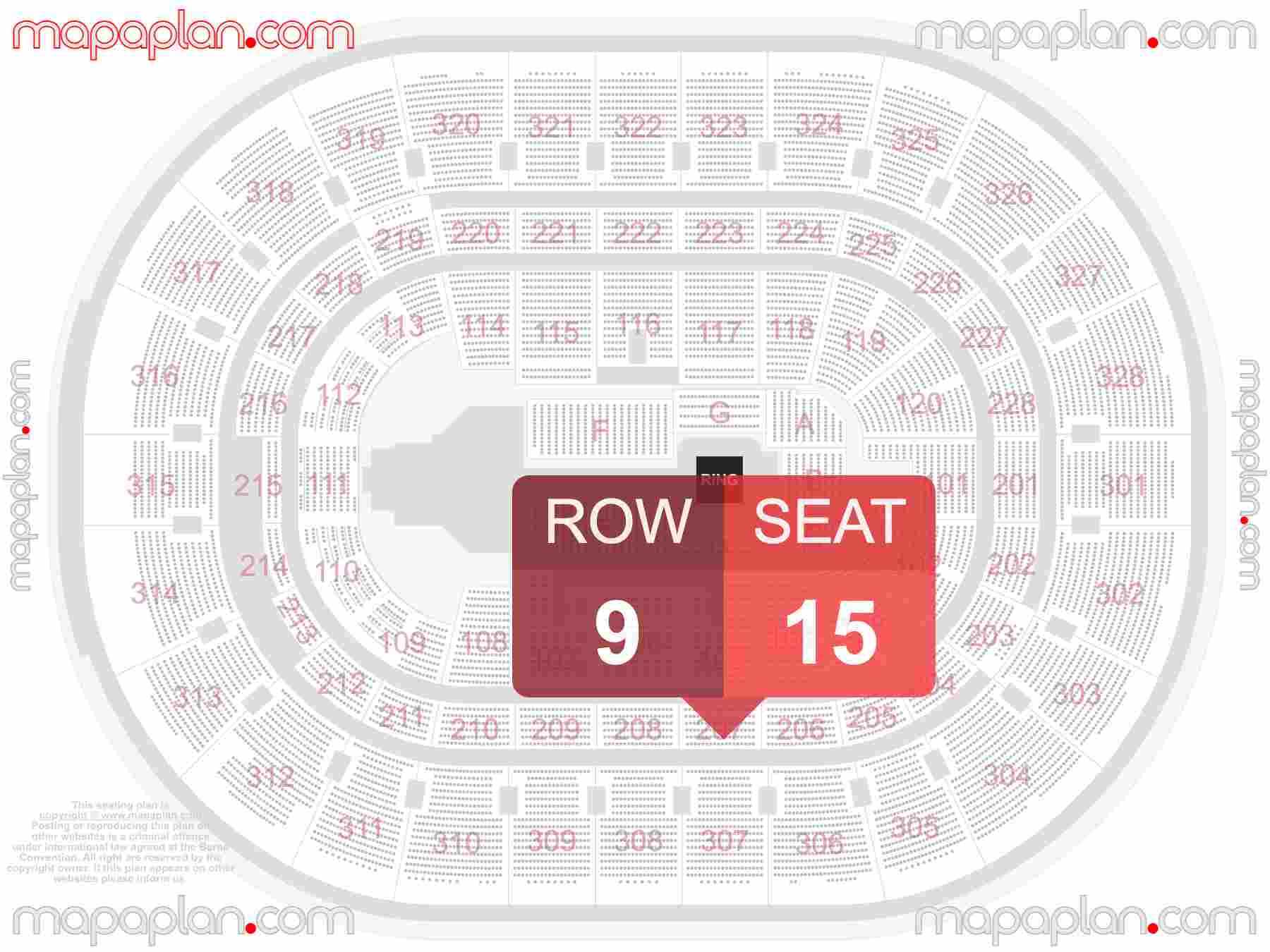 Ottawa Canadian Tire Centre seating map  WWE wrestling & boxing detailed seating map - 3d virtual seat numbers and row layout