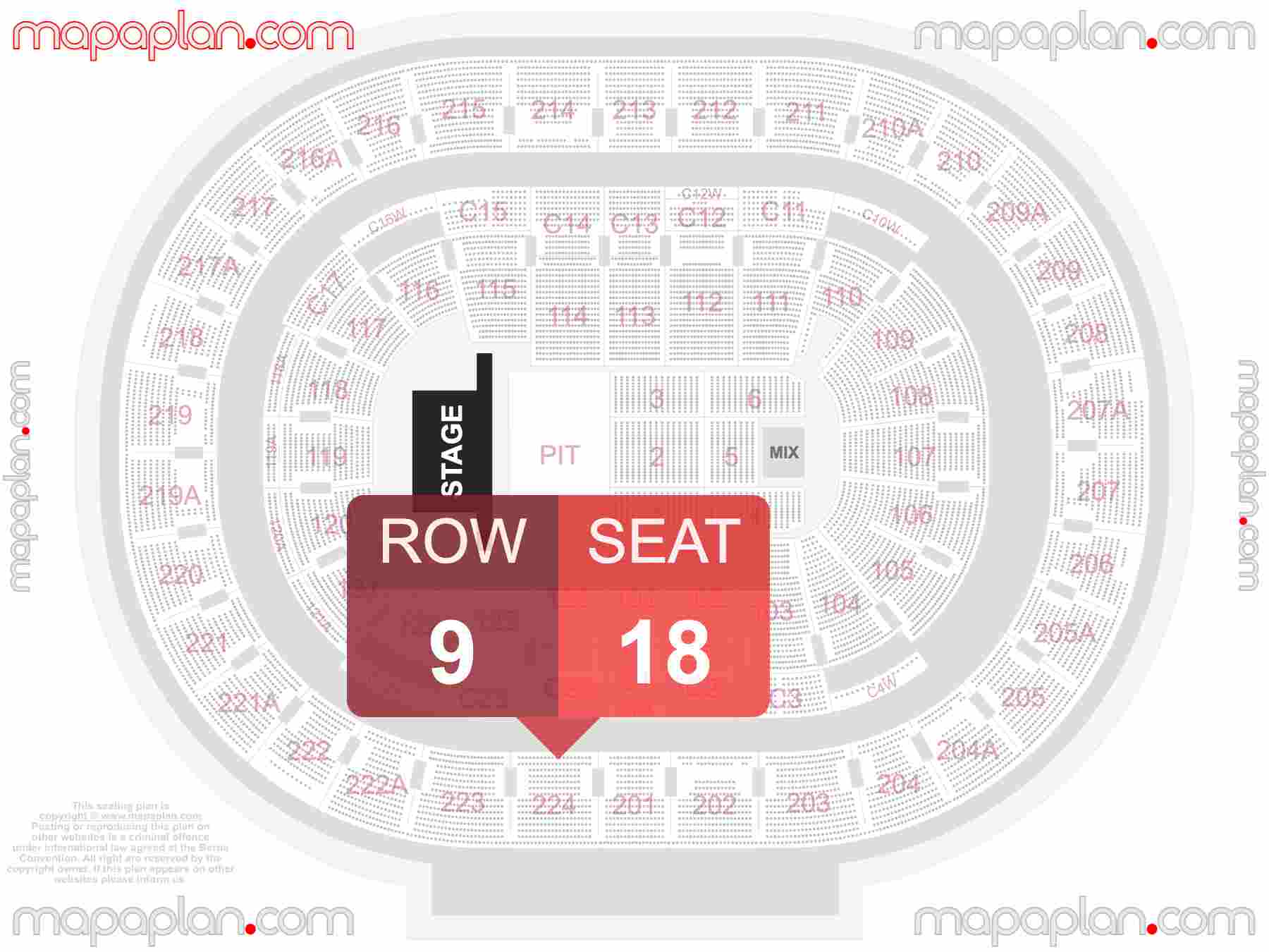 Philadelphia Wells Fargo Center seating chart Concert with PIT floor standing interactive seating checker map plan showing seat numbers per row - Ticket prices sections review diagram