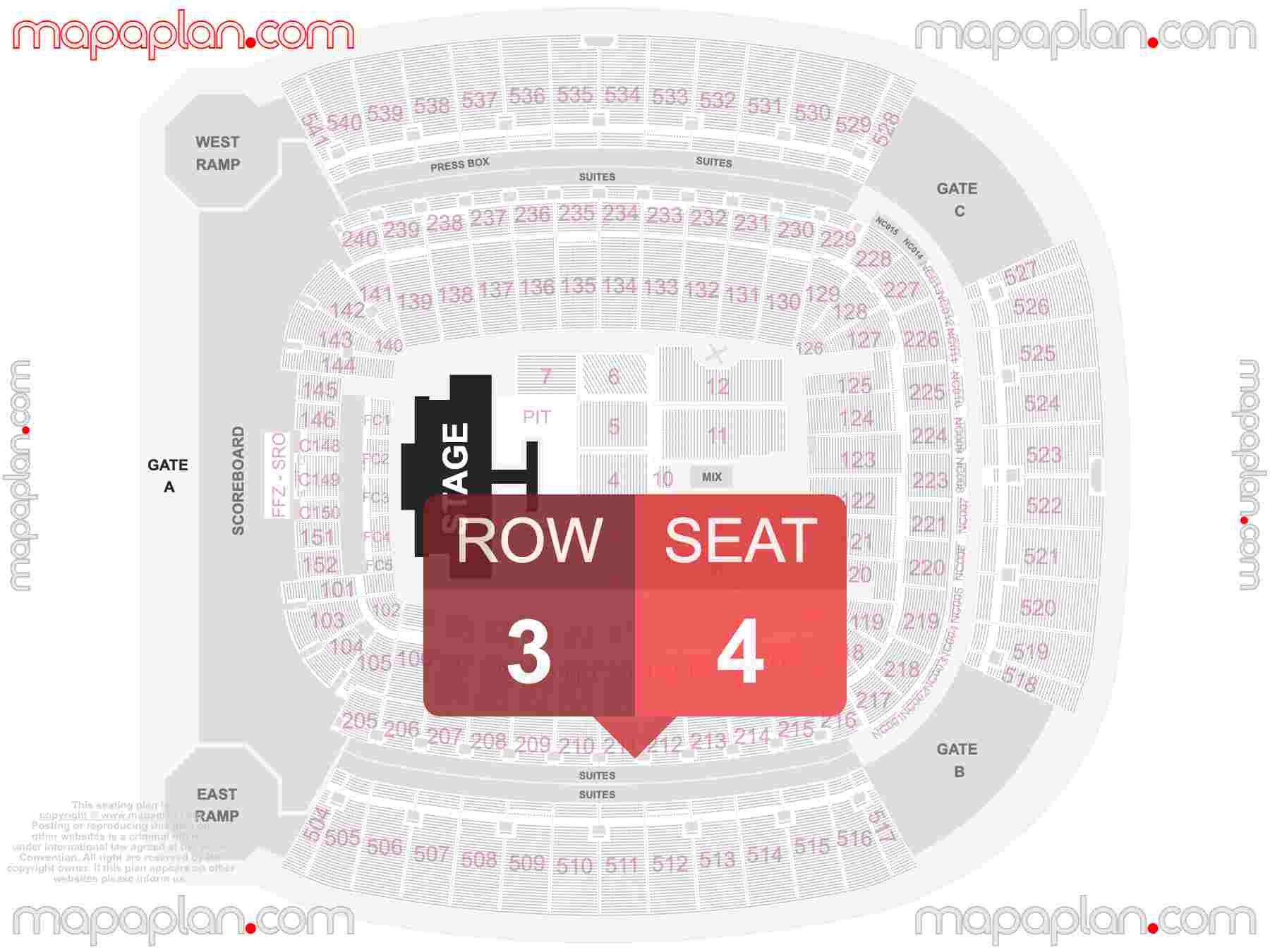 Pittsburgh Acrisure Stadium seating chart Concert detailed seat numbers and row numbering chart with interactive map plan layout