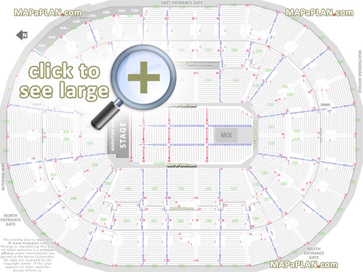 Moda Center seat & row numbers detailed seating chart, Portland