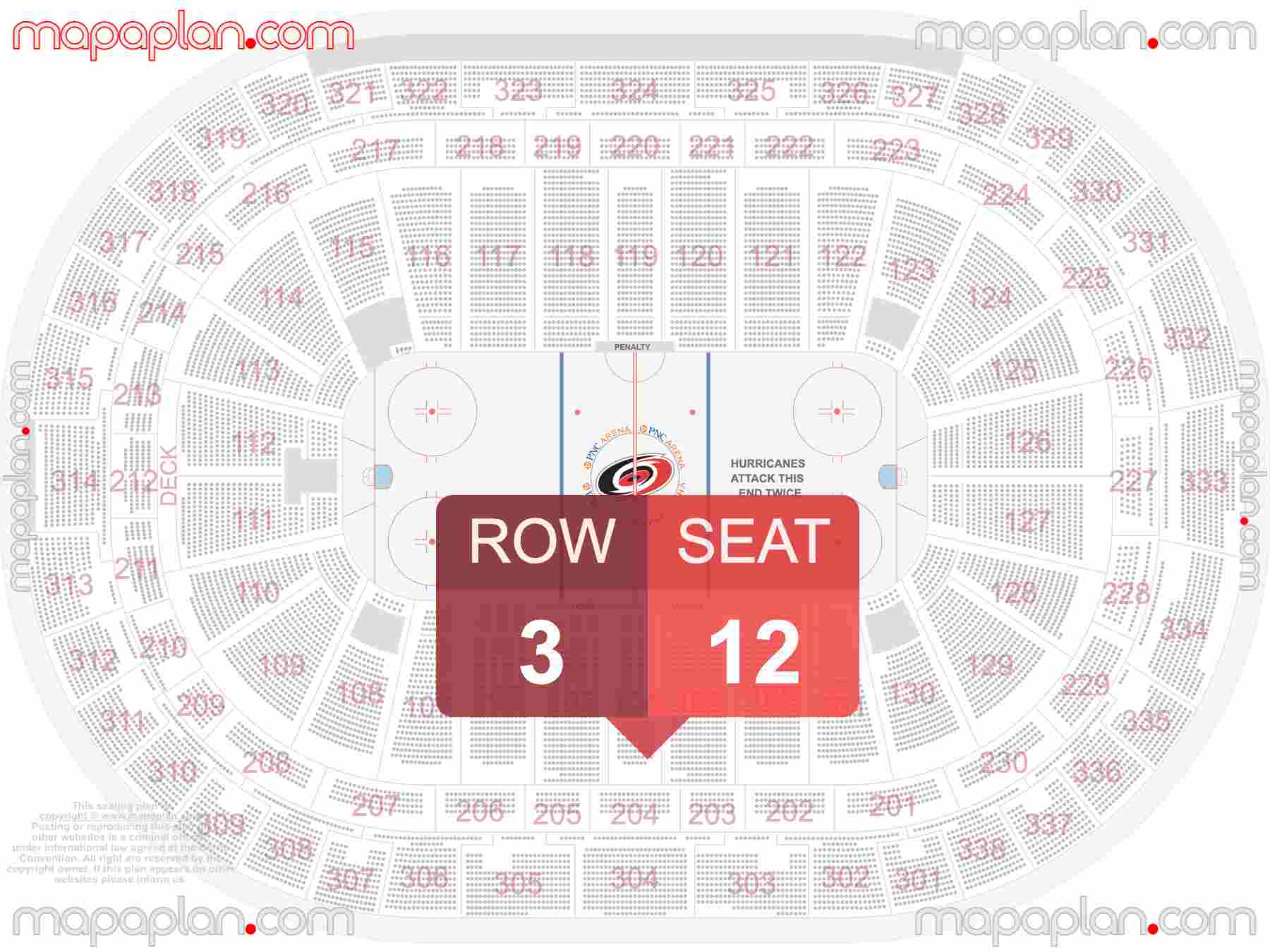 Raleigh PNC Arena seating chart Carolina Hurricanes hockey inside capacity view arrangement plan - Interactive virtual 3d best seats & rows detailed stadium image configuration layout