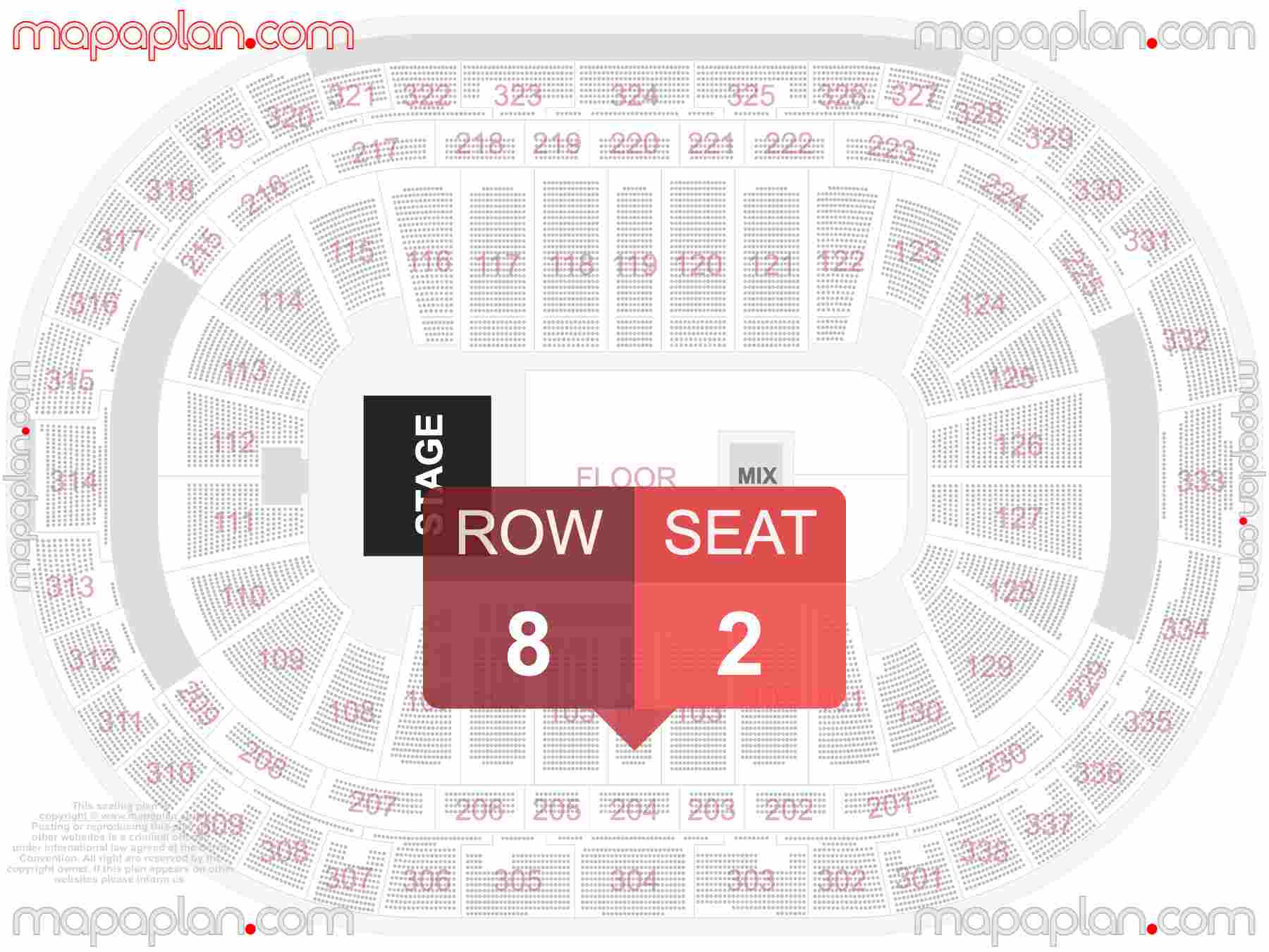 Raleigh PNC Arena seating chart Concert with floor general admission standing room only detailed seating chart - 3d virtual seat numbers and row layout