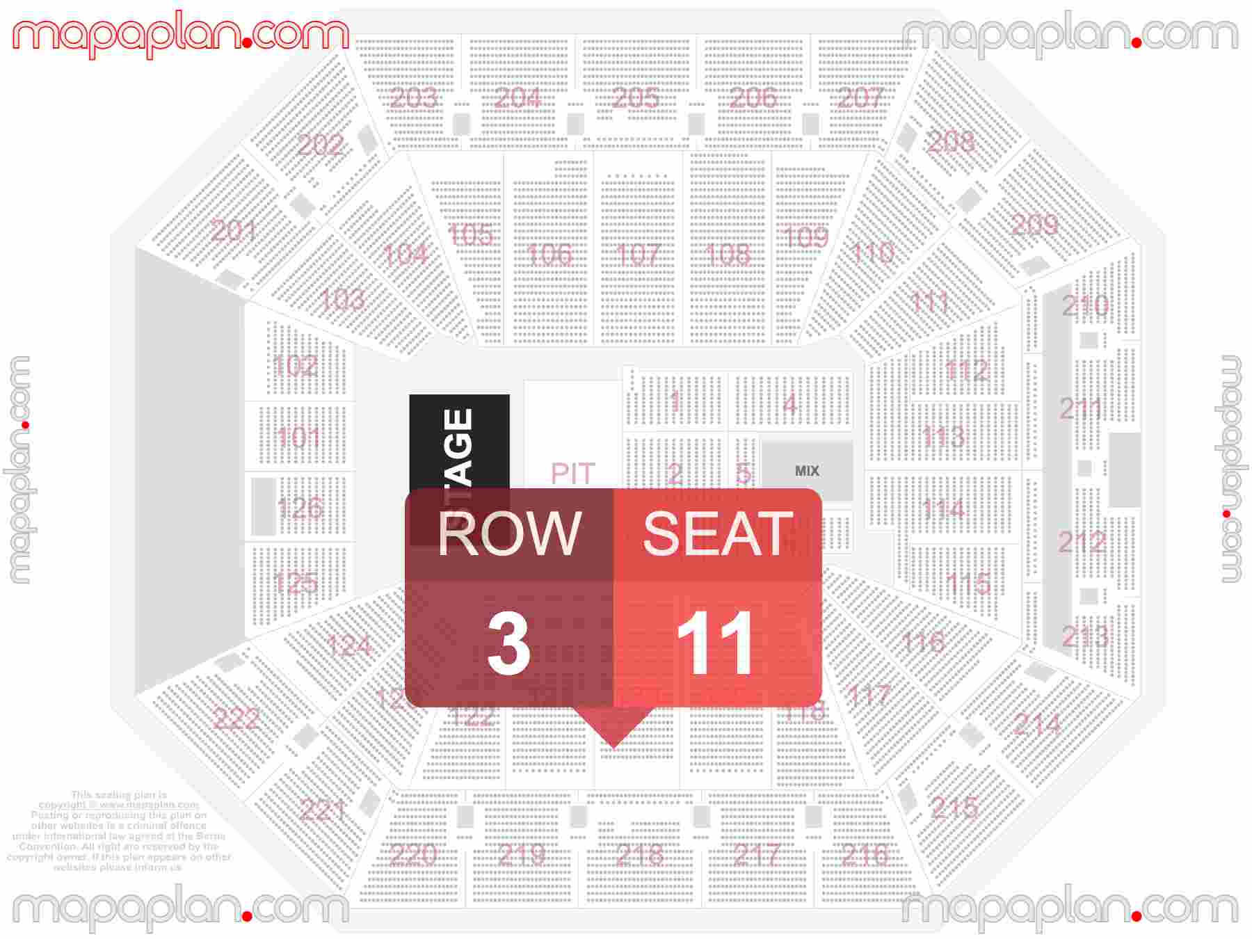 Sacramento Golden 1 Center seating chart Concert with PIT floor standing interactive seating checker map plan showing seat numbers per row - Ticket prices sections review diagram