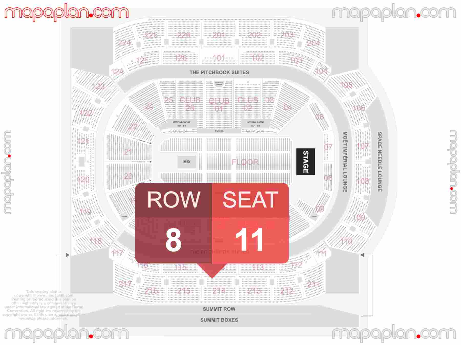 Seattle Climate Pledge Arena seating chart Concert detailed seat numbers and row numbering chart with interactive map plan layout