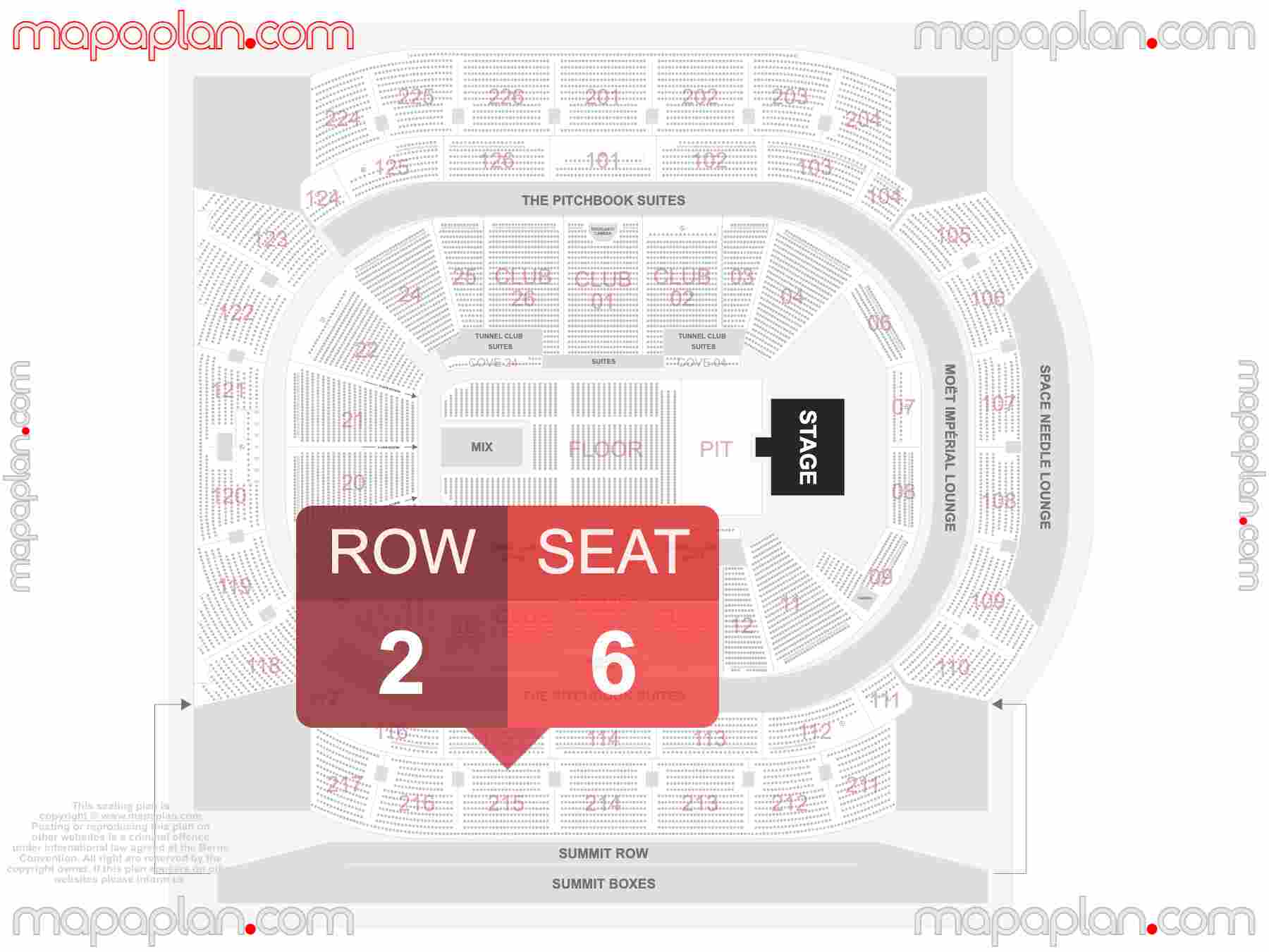 Seattle Climate Pledge Arena seating chart Concert with floor general admission PIT floor standing room only find best seats row numbering system plan showing how many seats per row - Individual 'find my seat' virtual locator