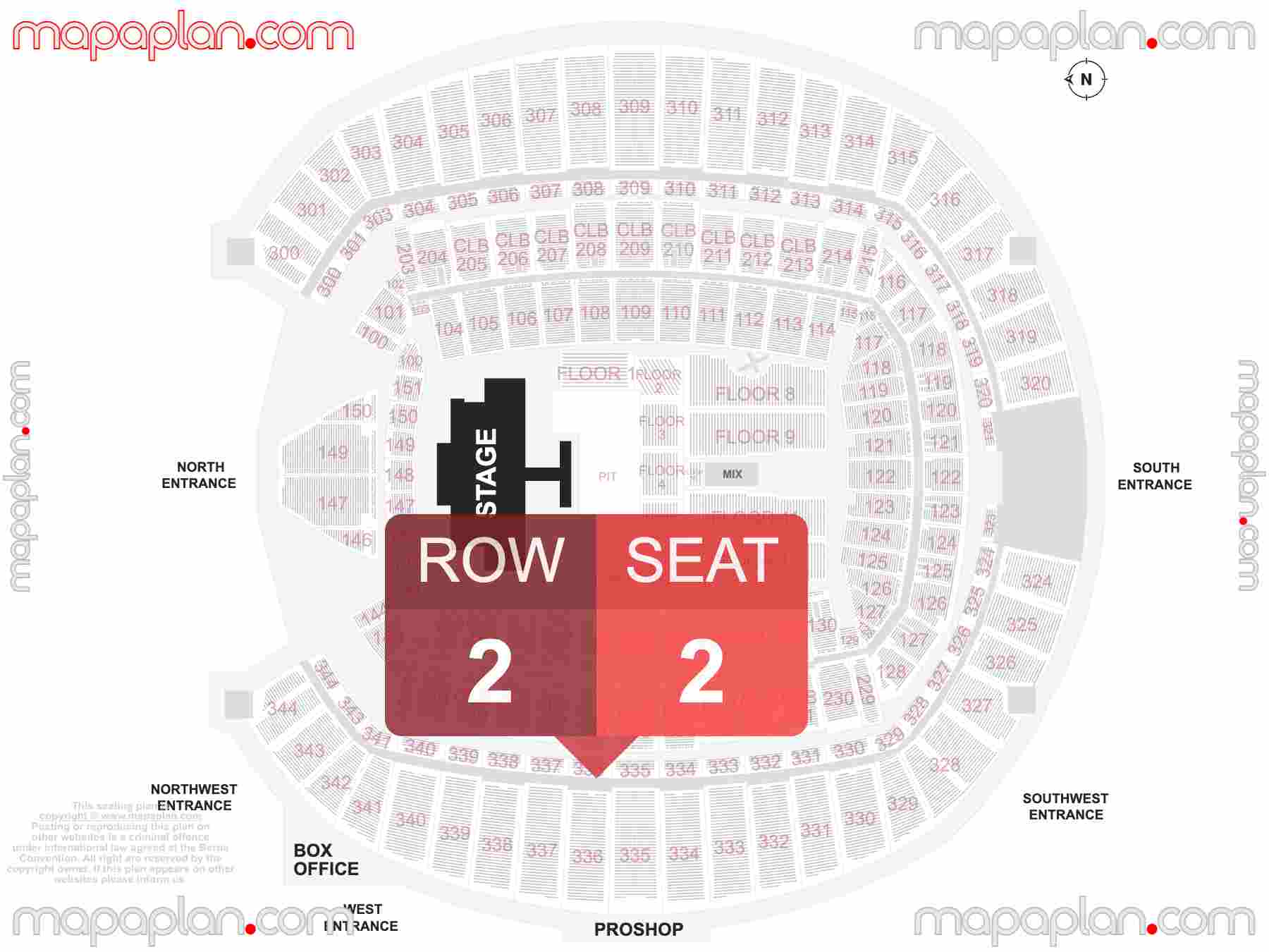 Seattle Lumen Field seating chart Concert with extended catwalk runway B-stage and floor PIT general admission standing find best seats row numbering system plan showing how many seats per row - Individual 'find my seat' virtual locator